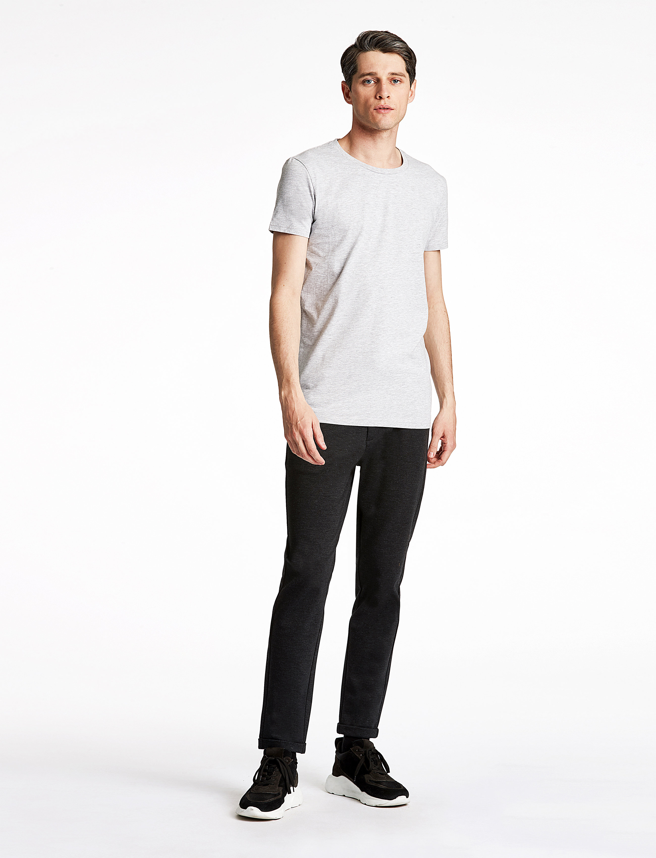 Lindbergh Mens stretch crew neck tee s/s - Kurzärmelig - GREY MEL / grey