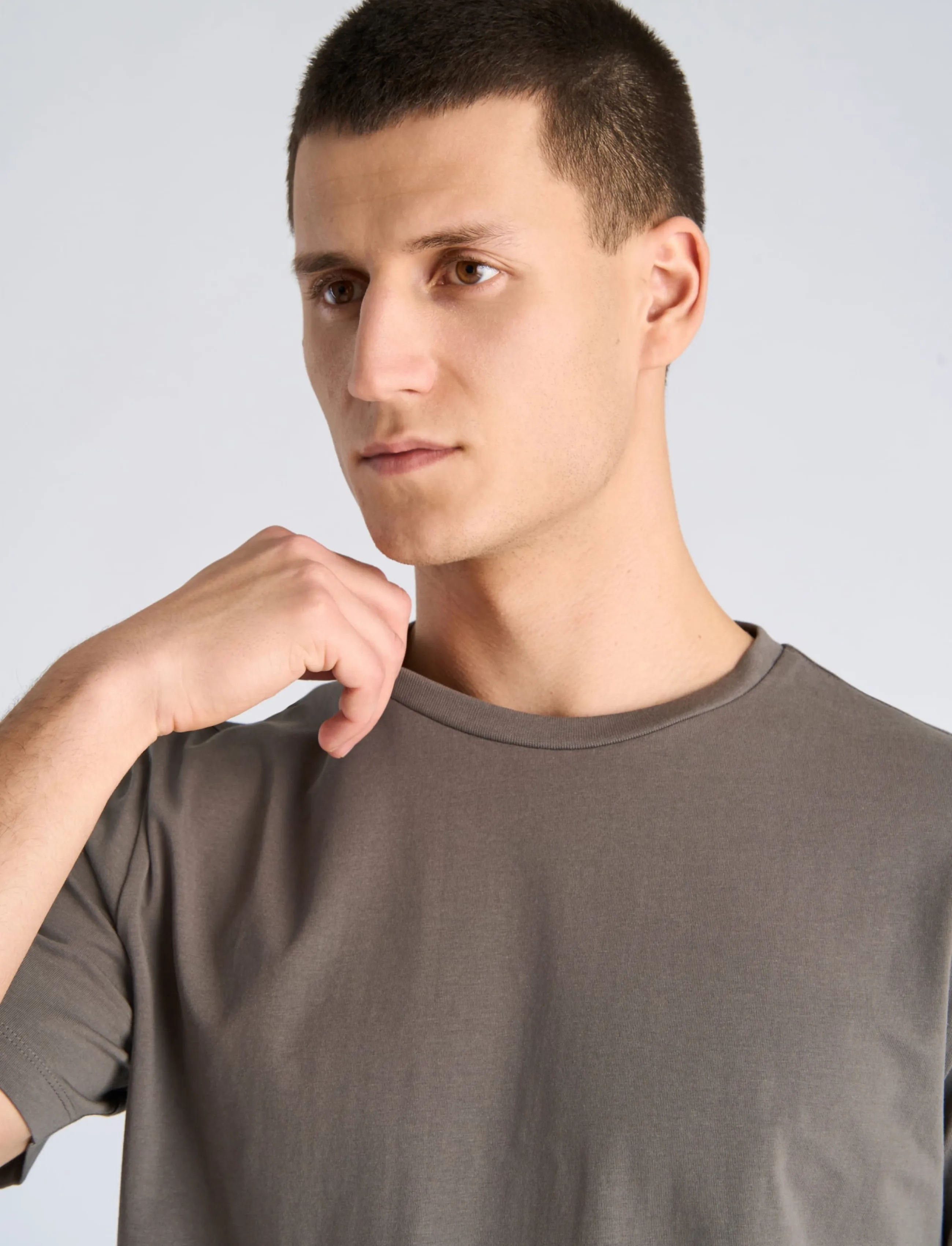 Lindbergh - Mens stretch crew neck tee s/s - kortärmade t-shirts - grey stone - 5
