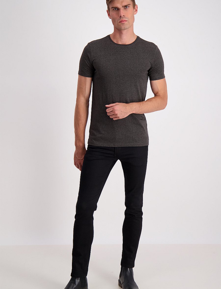 Lindbergh - Mouliné o-neck tee S/S - kurzärmelige t-shirts - deep black mix - 0