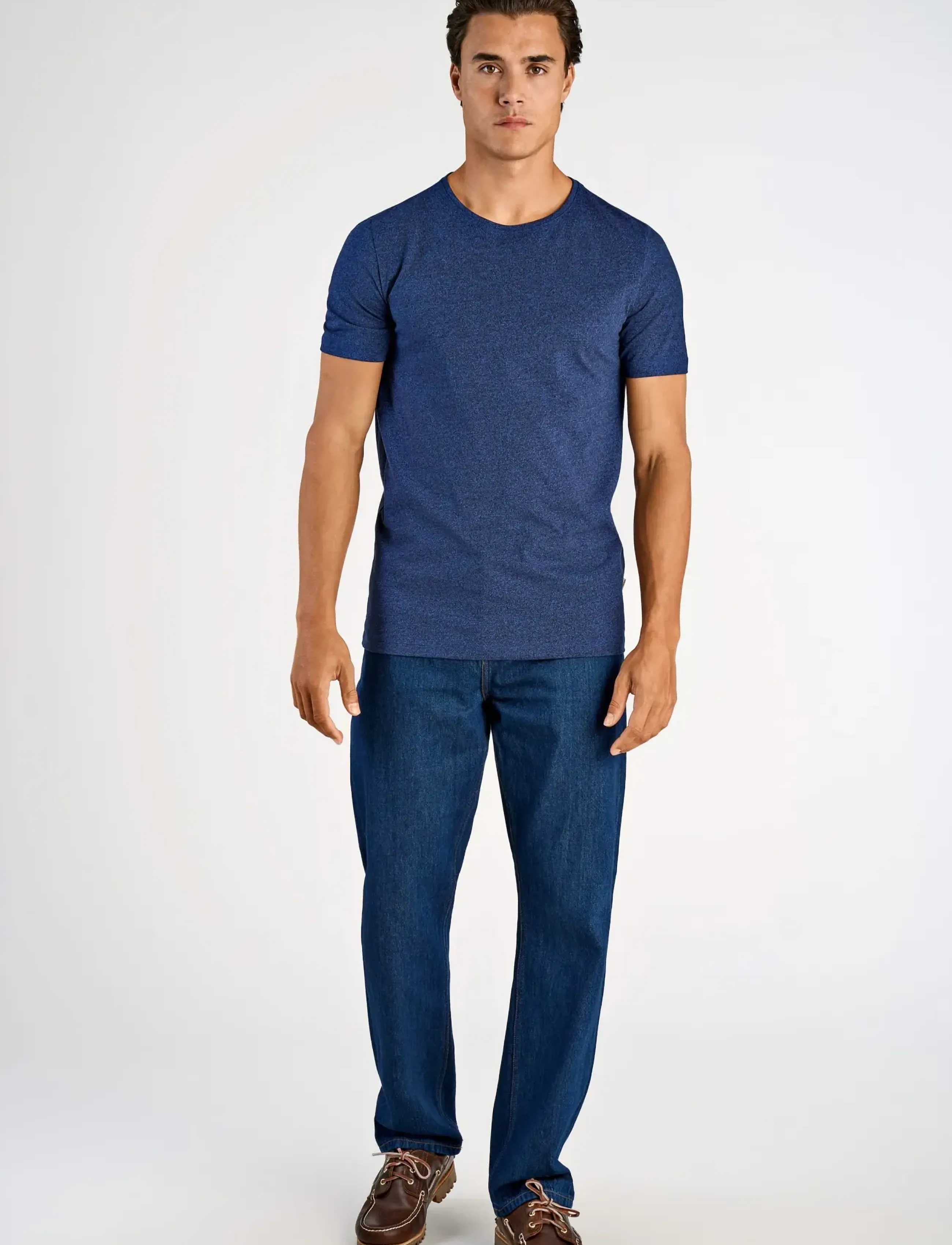 Lindbergh Mouliné o-neck tee S/S - T-särgid - DEEP NAVY MIX / blue