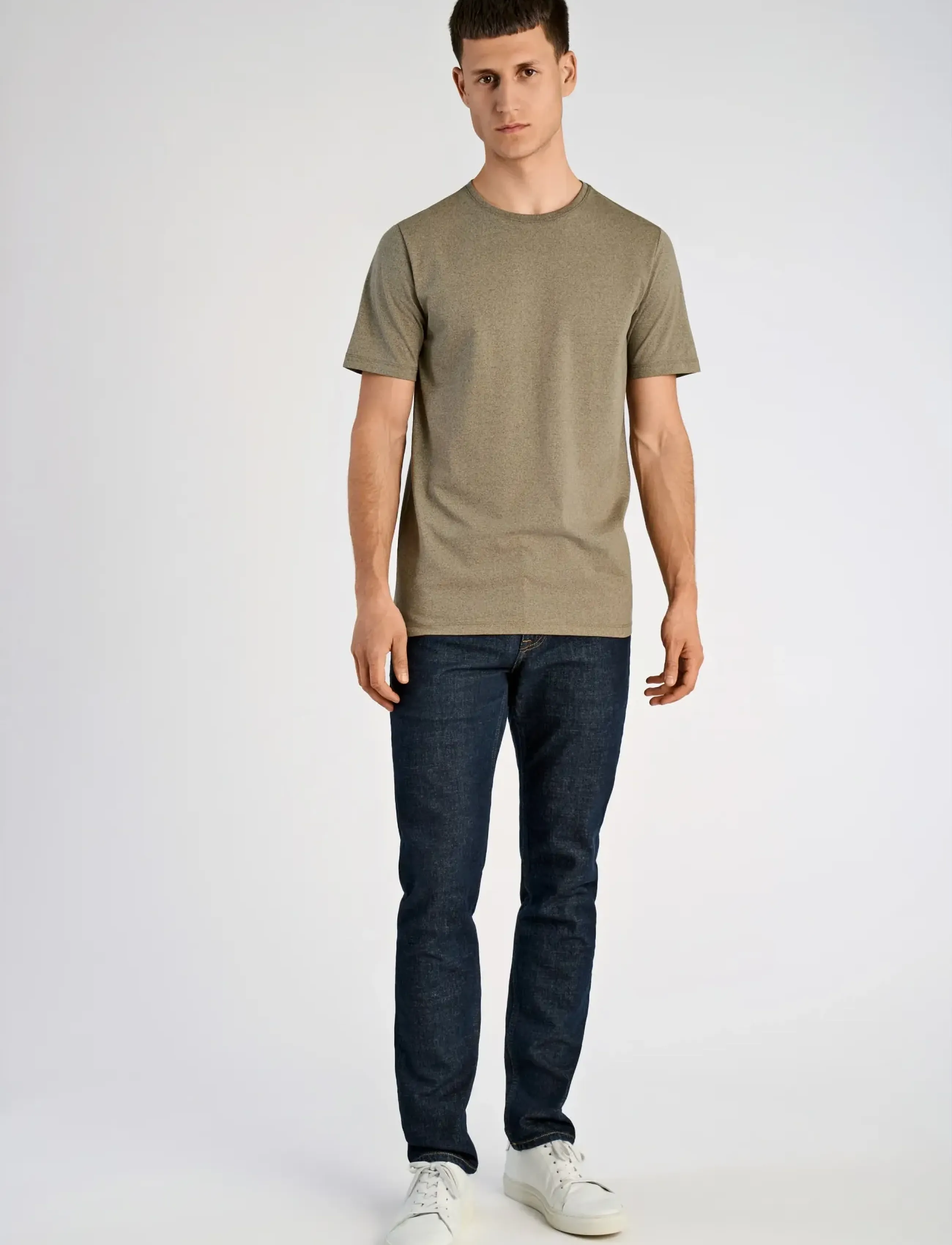 Lindbergh Mouliné o-neck tee S/S - Neuheiten - DK OLIVE / khaki/green