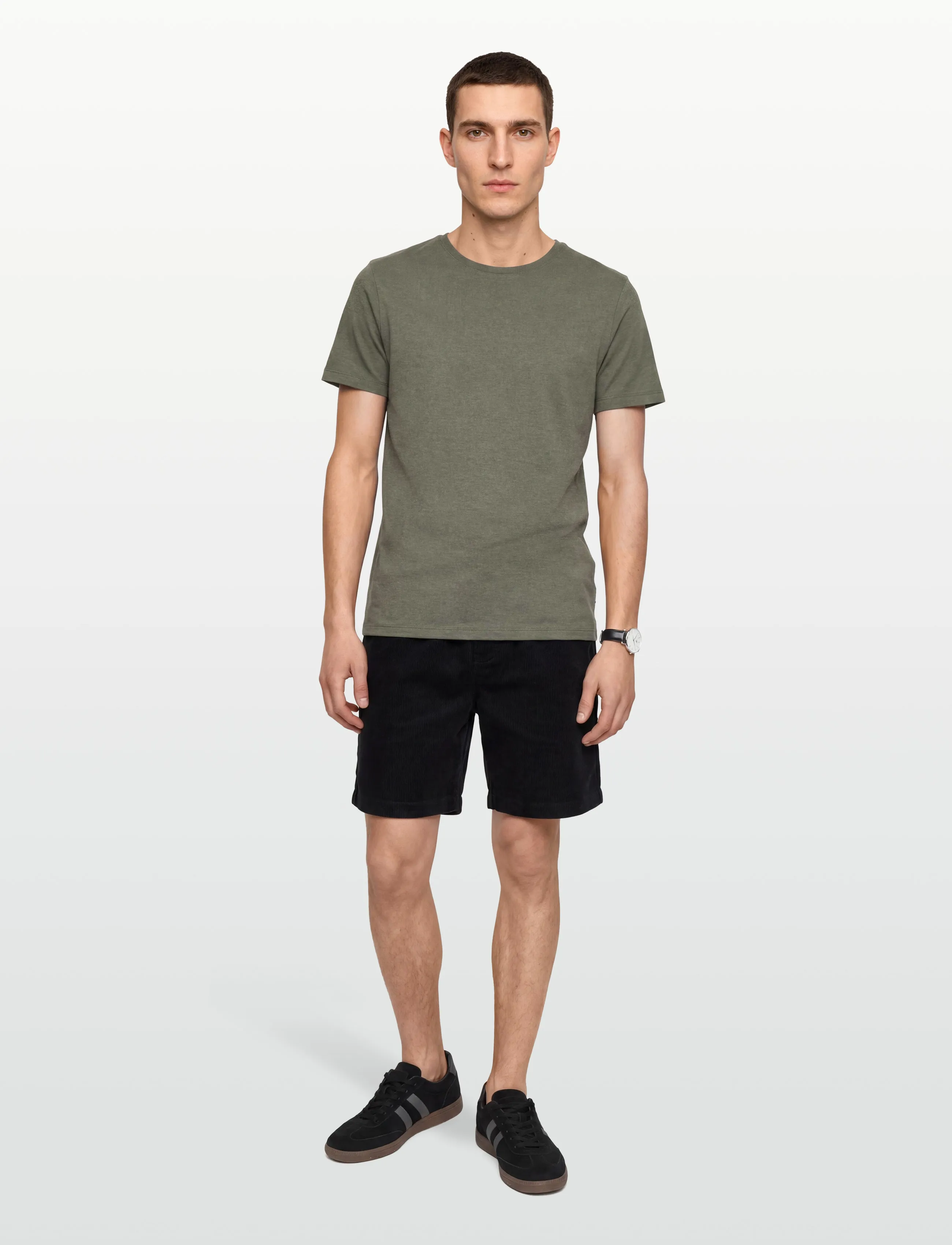 Lindbergh Mouliné o-neck tee S/S - Lindbergh - DK OLIVE MIX / khaki/green