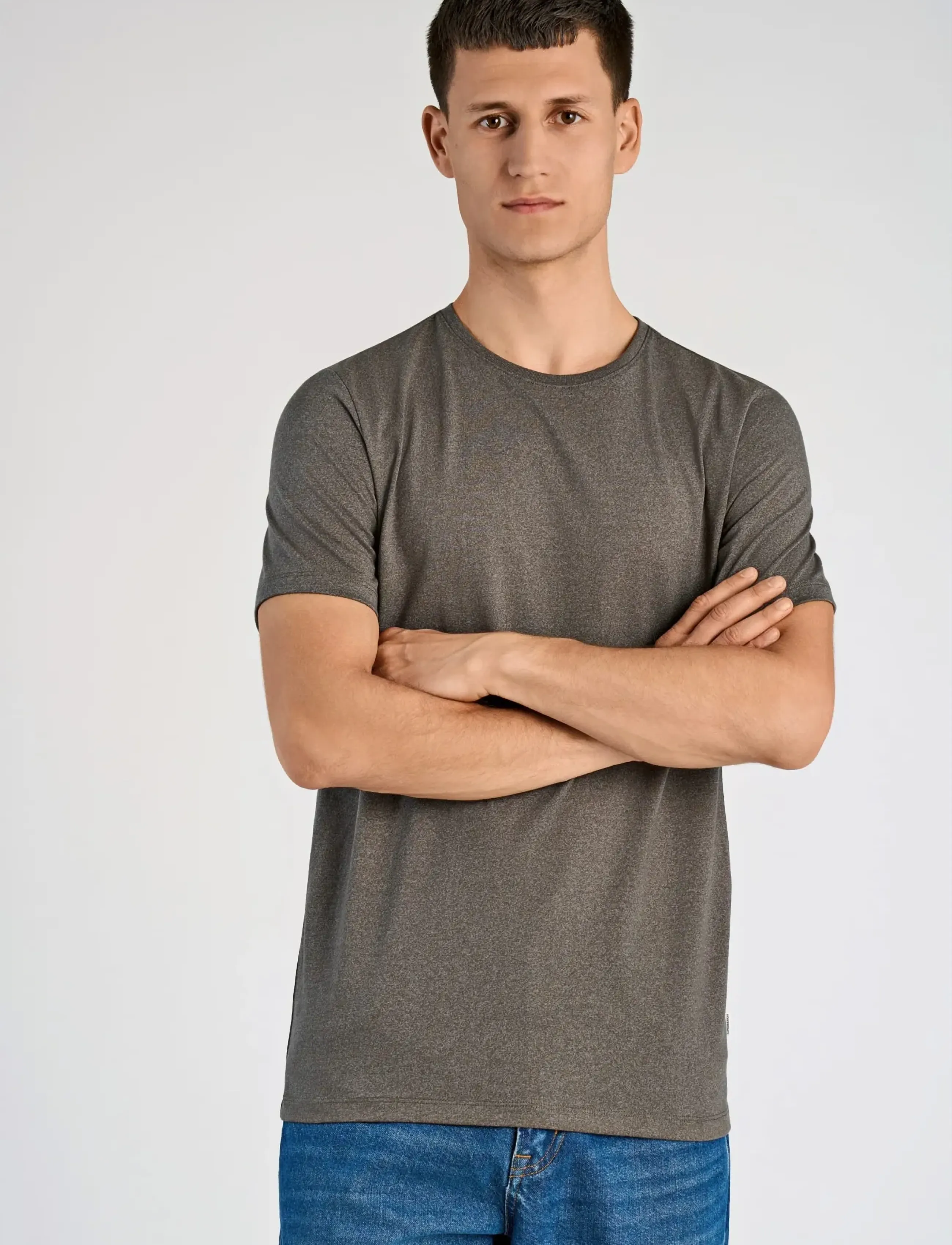 Lindbergh - Mouliné o-neck tee S/S - short-sleeved t-shirts - grey stone - 3