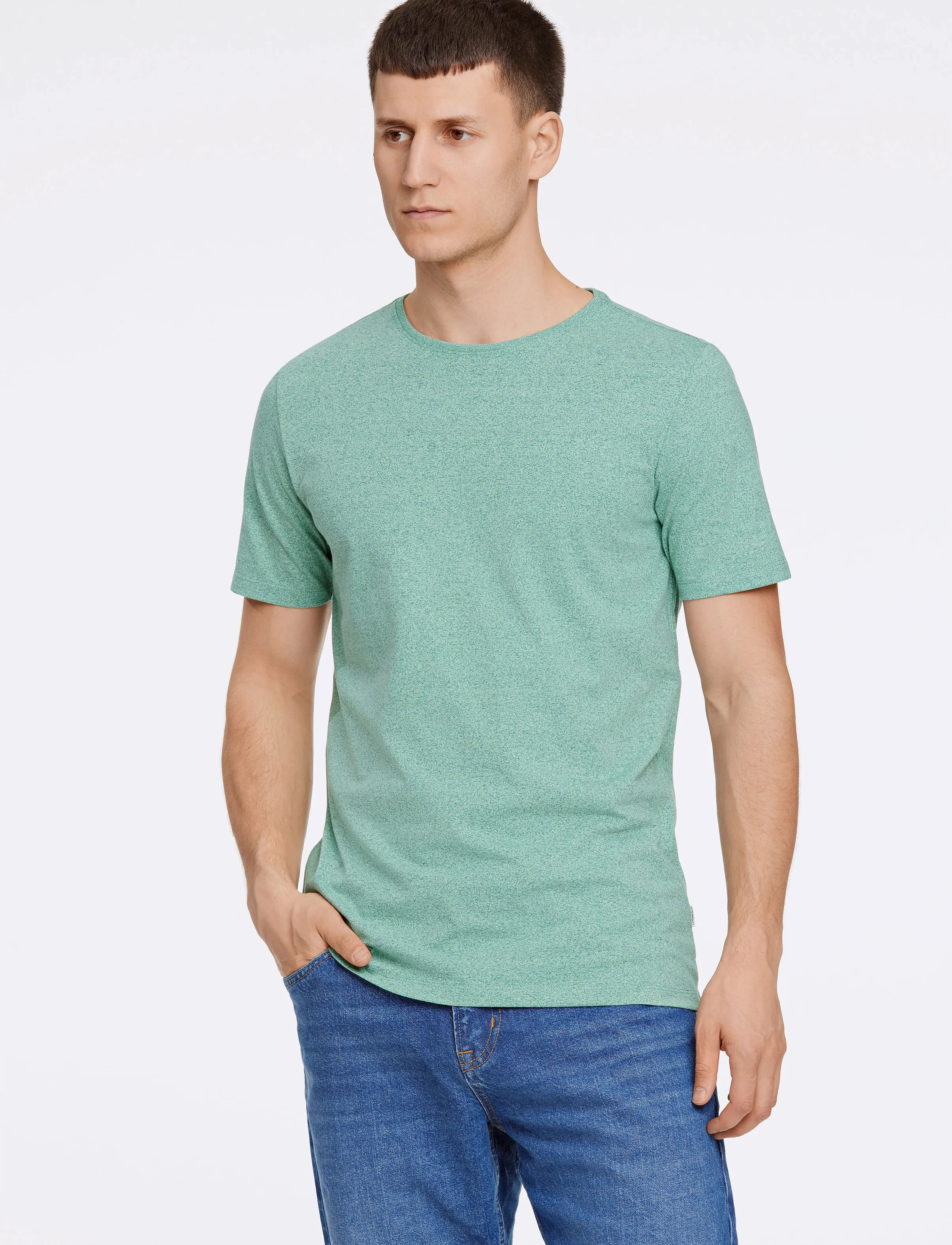 Lindbergh Mouliné o-neck tee S/S - T-shirts - MINTY MIX / green