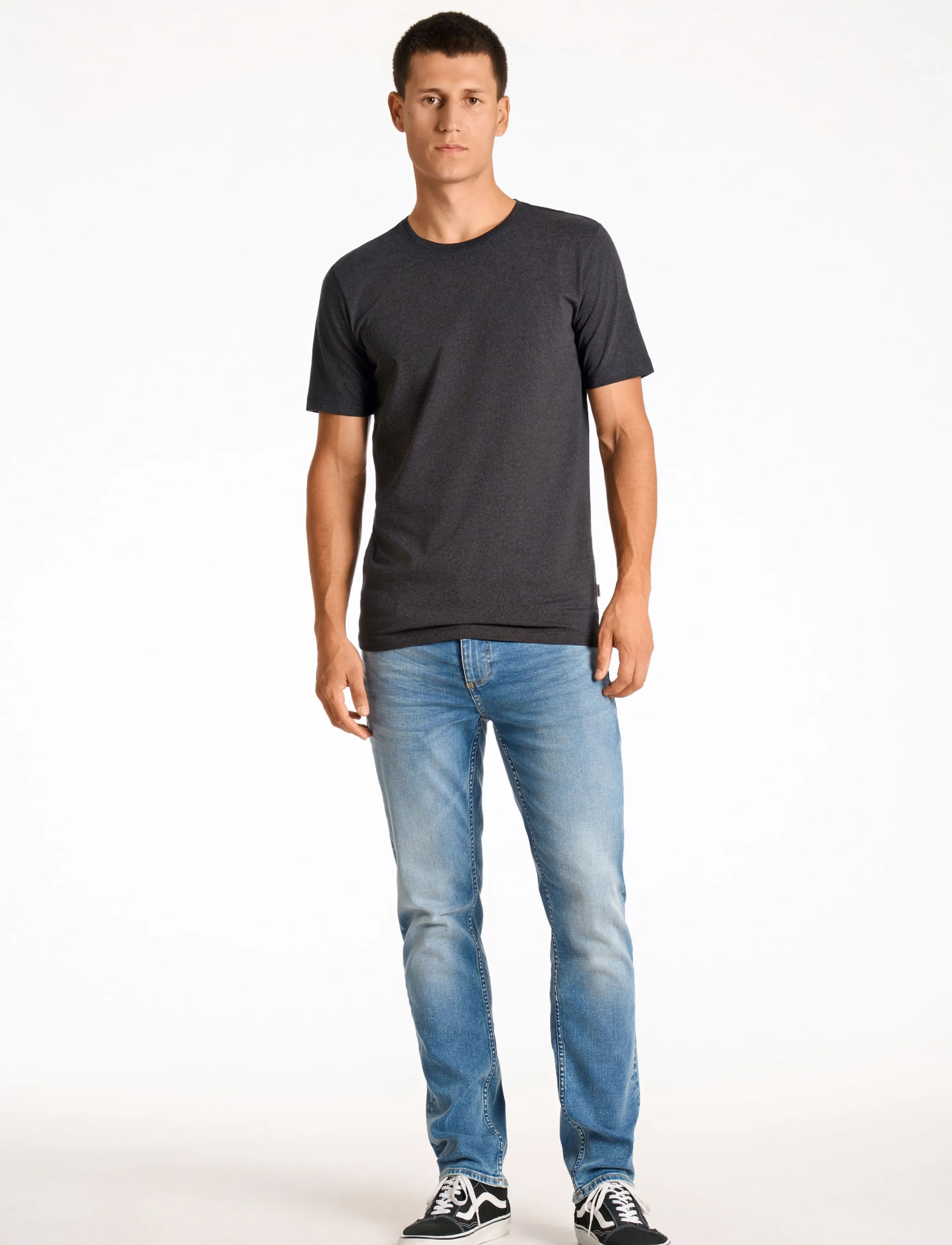Lindbergh Mouliné o-neck tee S/S - Lindbergh - SPACE BLACK MIX / black