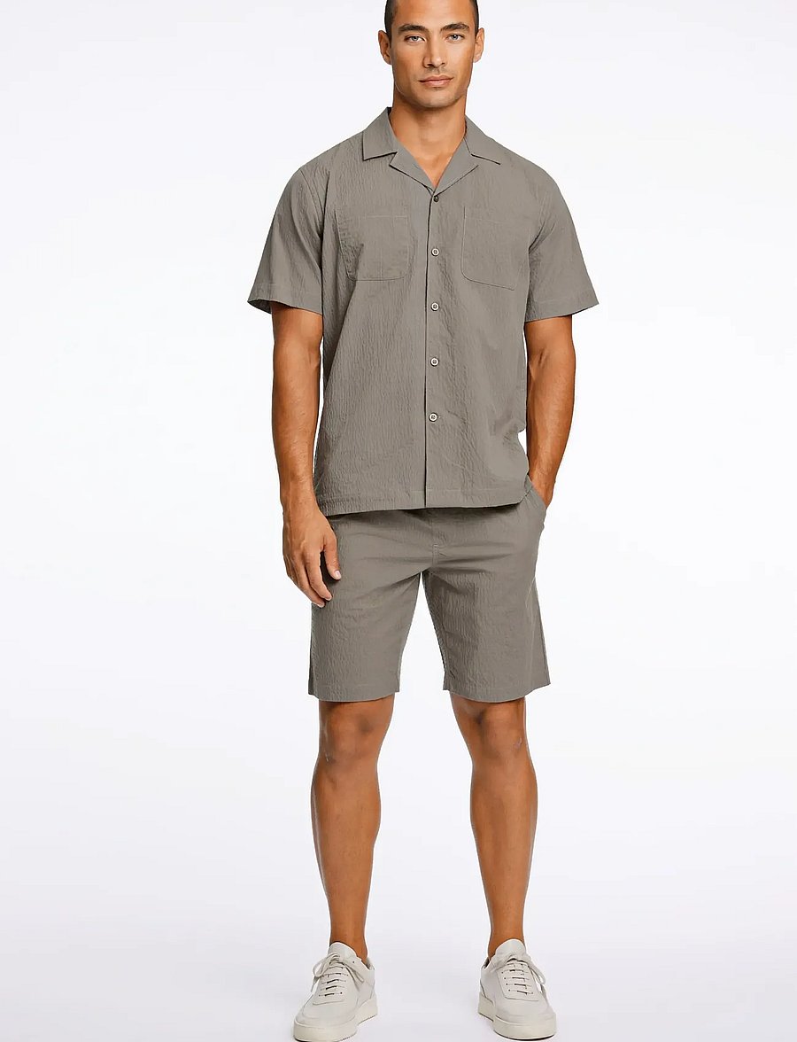 Lindbergh - Seersucker shorts elasticated - casual shorts - lt army - 0