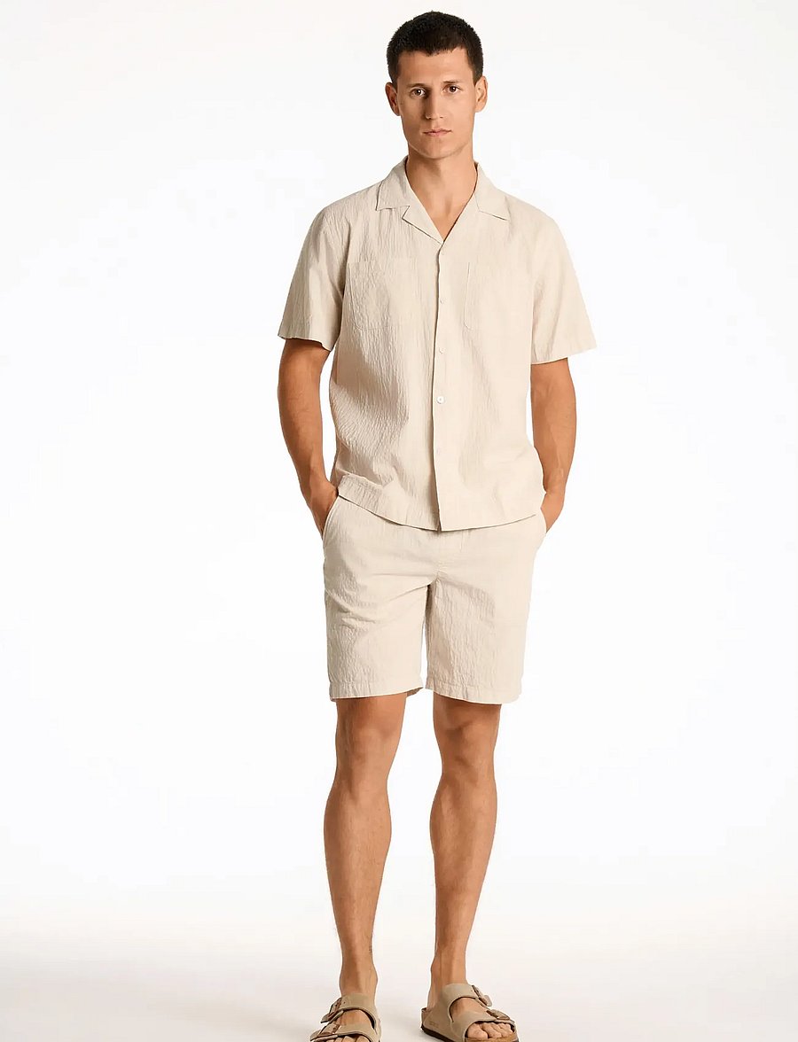 Lindbergh - Seersucker shorts elasticated - casual shorts - lt stone - 0