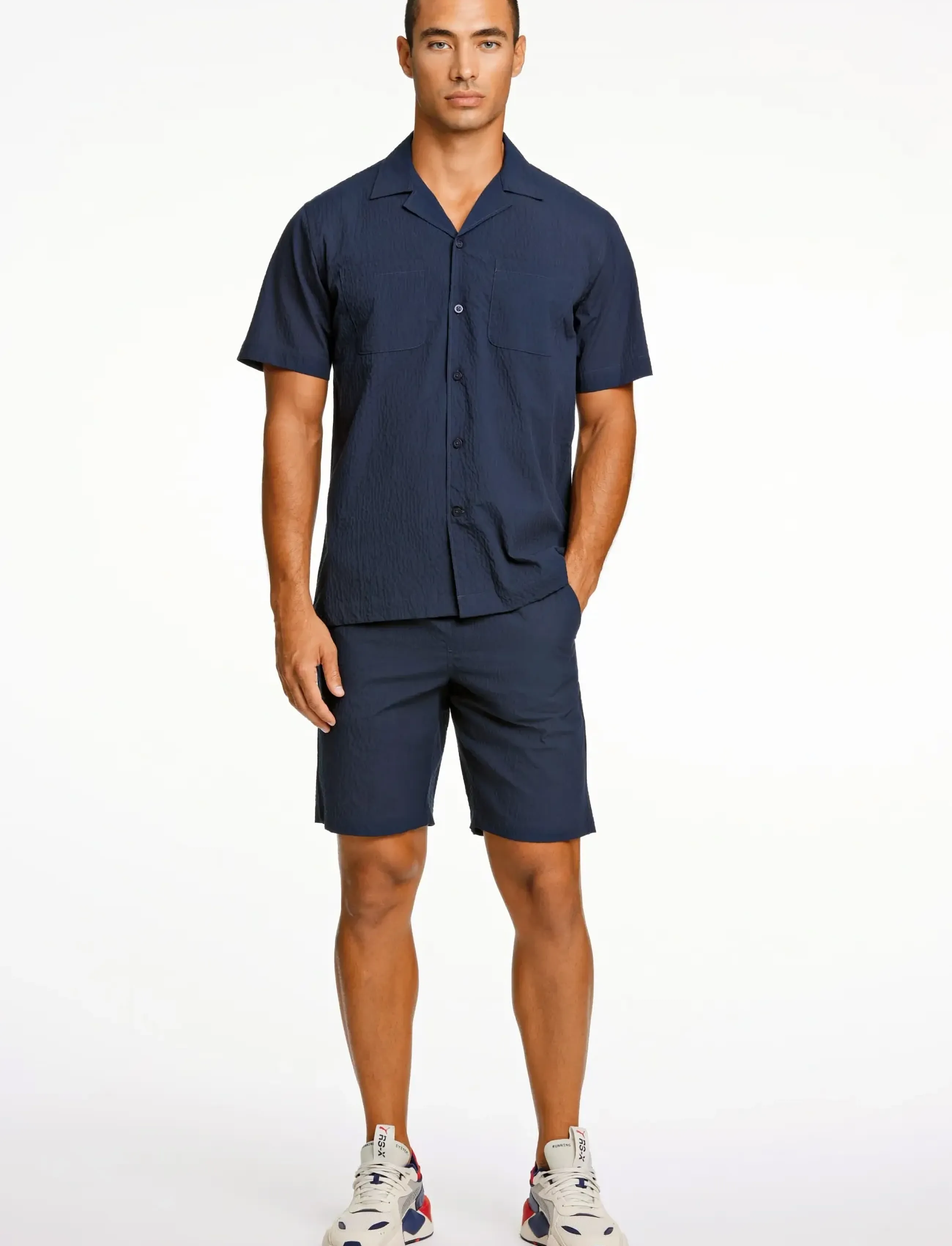 Lindbergh Seersucker shorts elasticated - Kollektionen - NAVY / navy