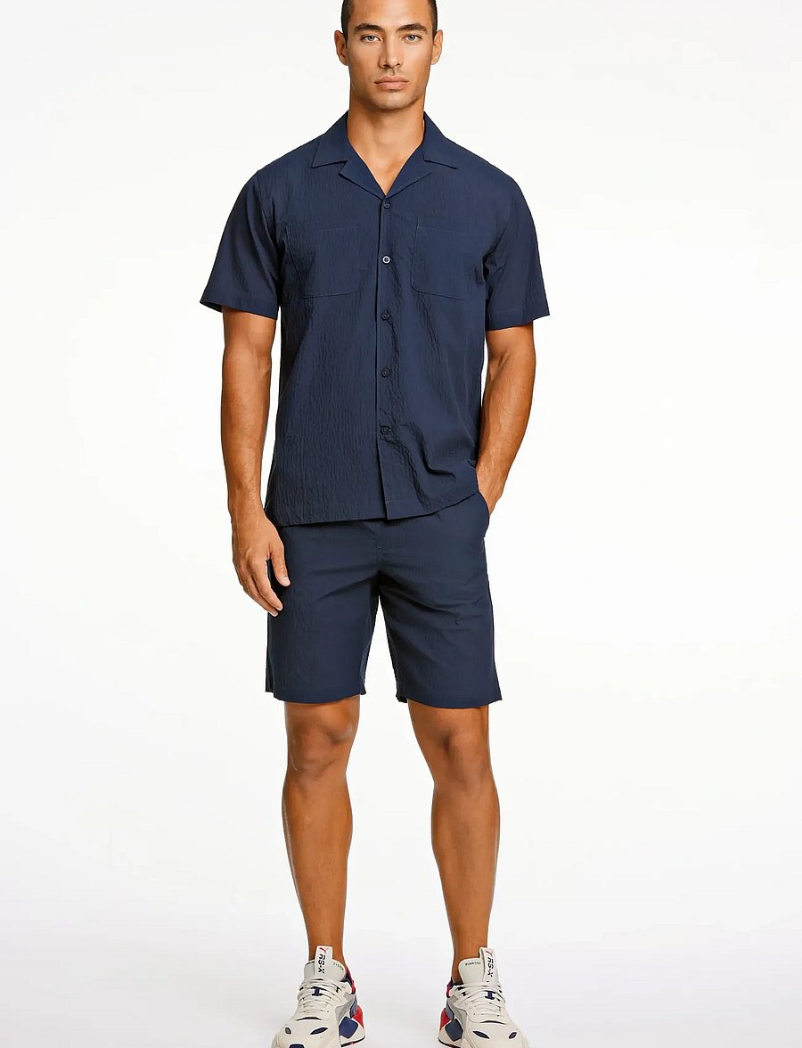 Lindbergh - Seersucker shorts elasticated - ikdienas šorti - navy - 0