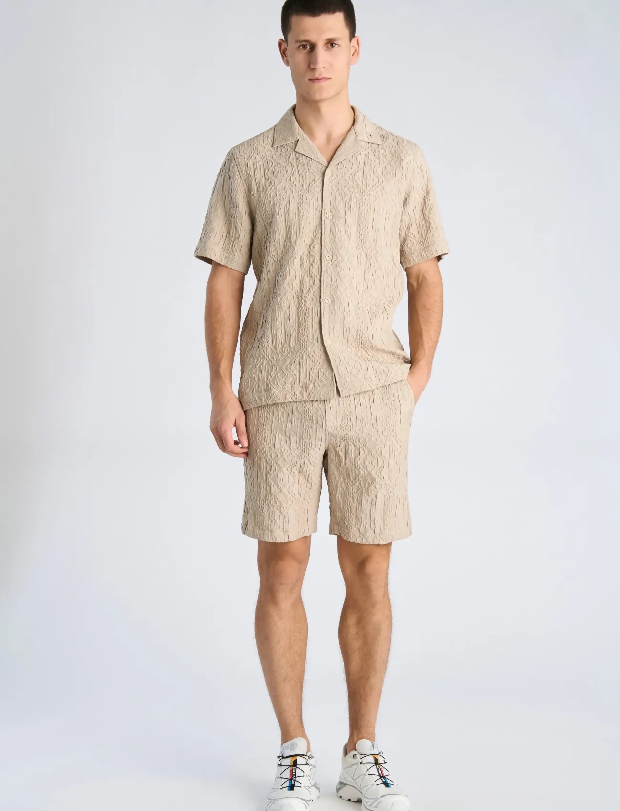 Lindbergh Textured Shorts, XXL, Beige, Shorts > Afslappede Shorts, Herre