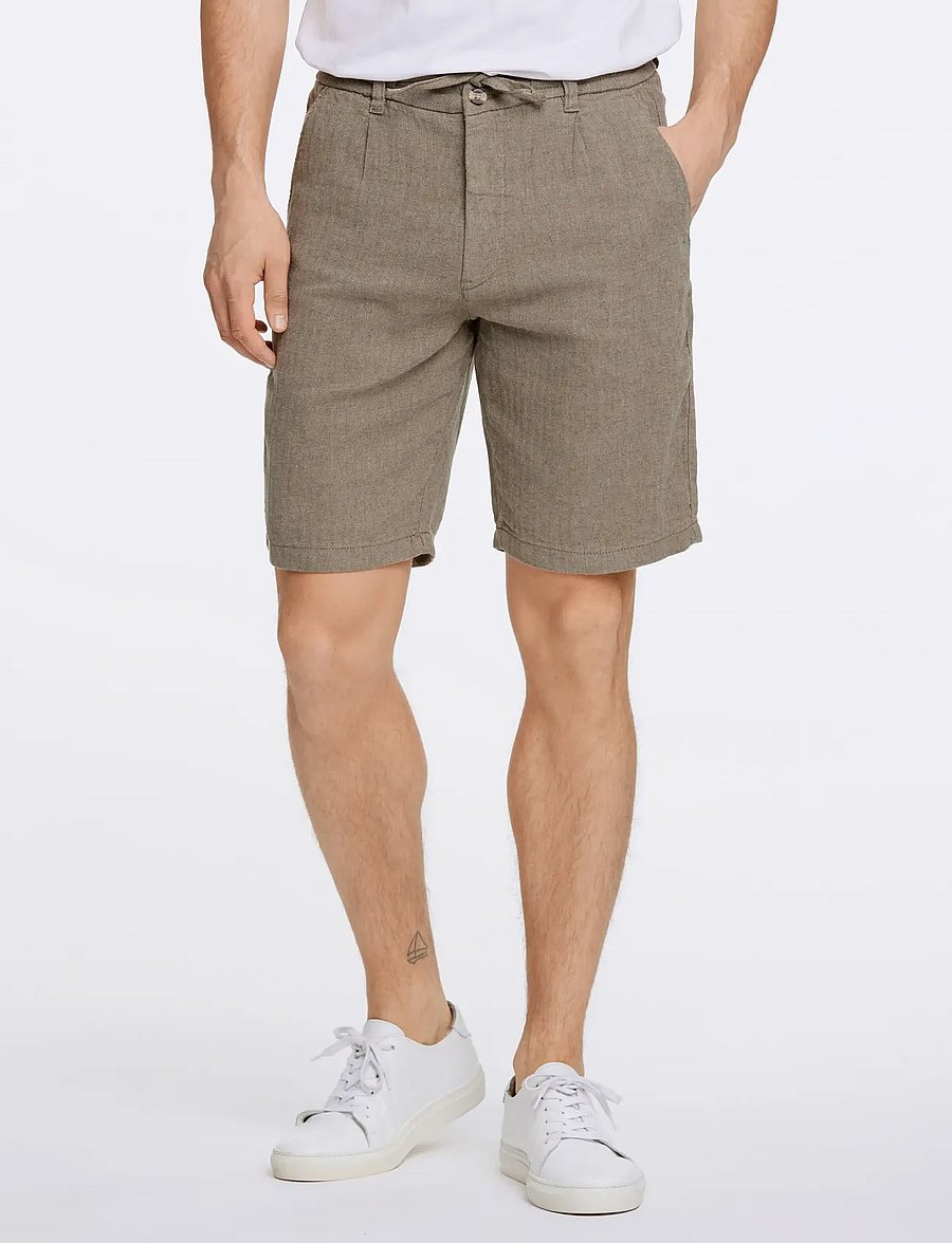 Lindbergh - Linen blend herringbone short - linen shorts - army - 0