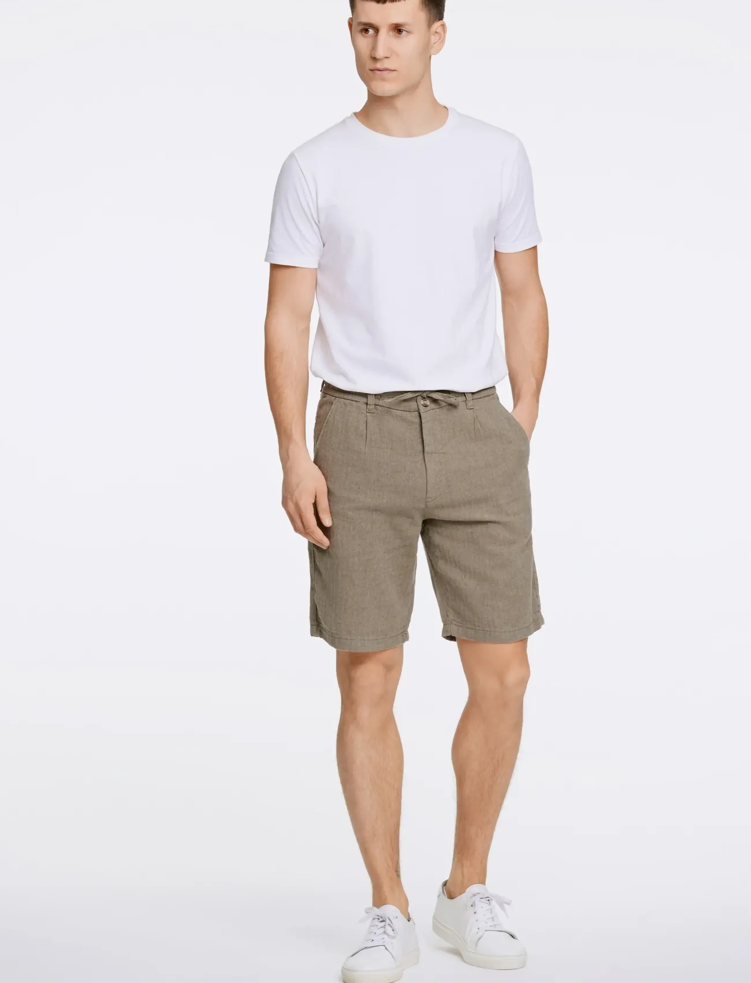 Lindbergh - Linen blend herringbone short - leinen-shorts - army - 3