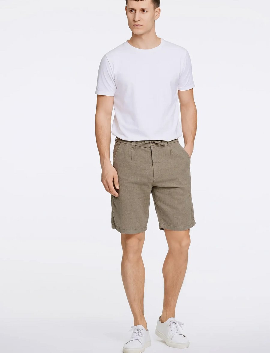 Lindbergh - Linen blend herringbone short - linen shorts - army - 3