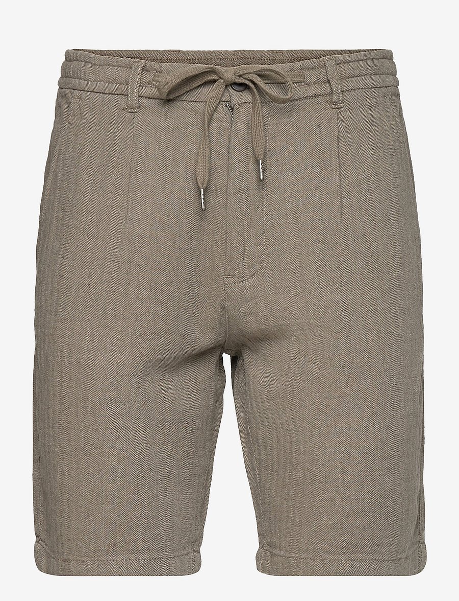 Lindbergh - Linen blend herringbone short - linen shorts - army - 1