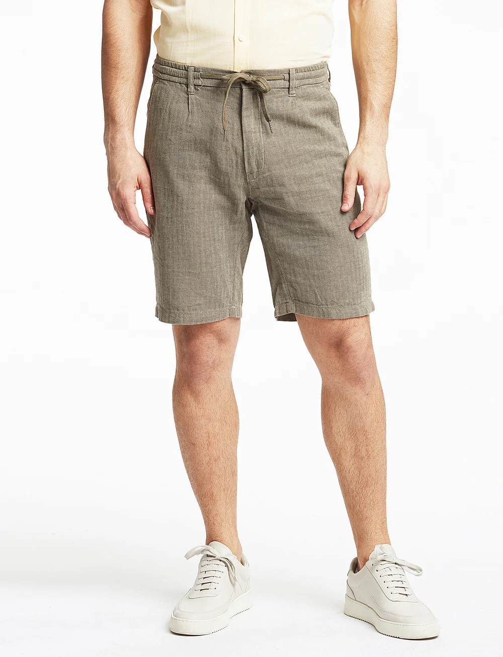 Lindbergh - Linen blend herringbone short - hørshorts - army - 0