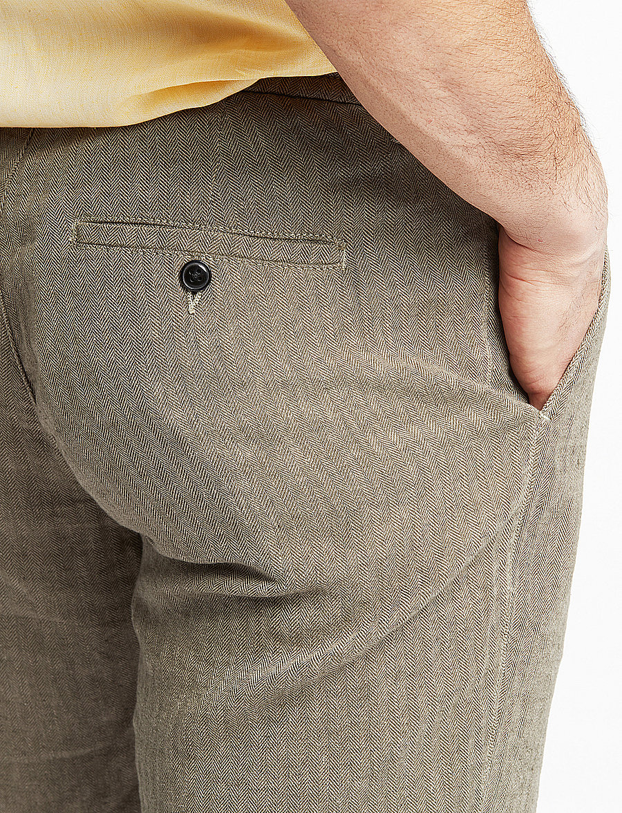 Lindbergh - Linen blend herringbone short - linen shorts - army - 3