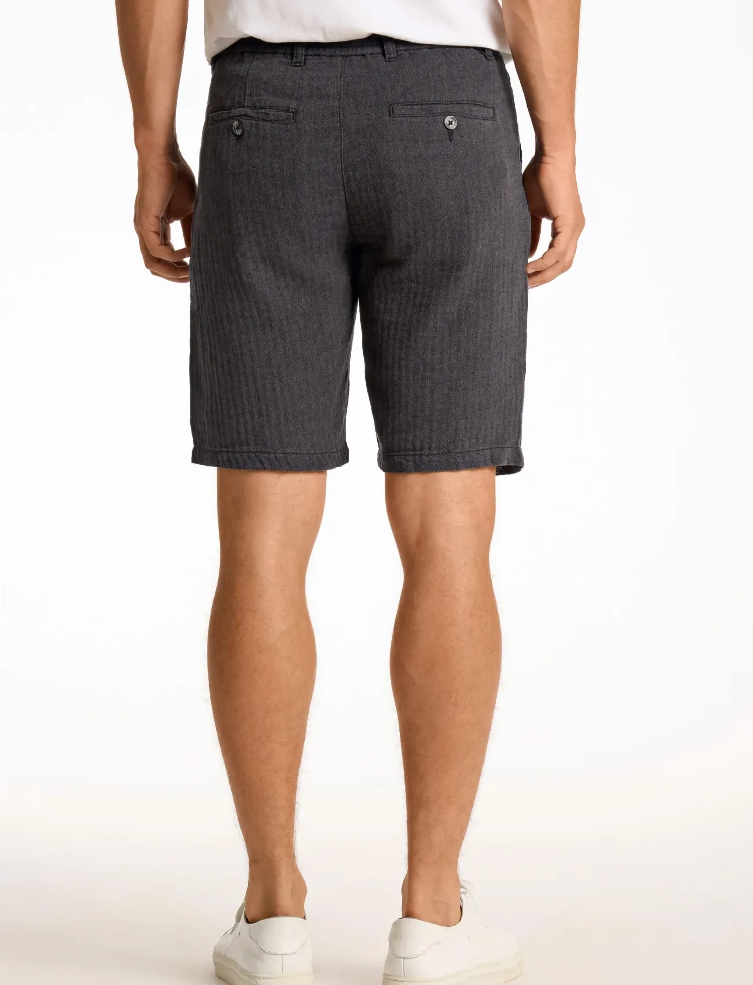 Lindbergh - Linen blend herringbone short - linen shorts - black - 4