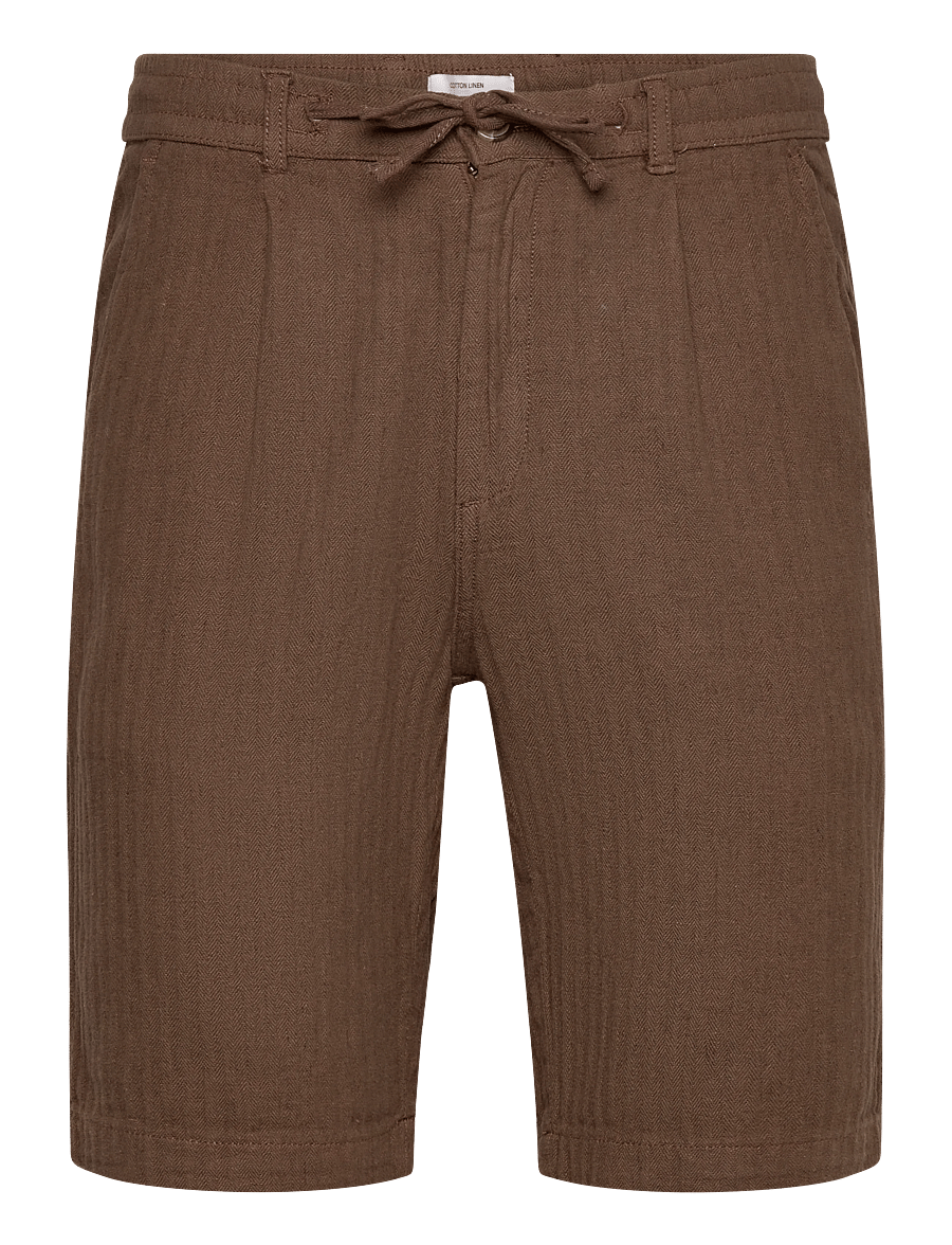 Lindbergh - Linen blend herringbone short - linen shorts - brown - 1