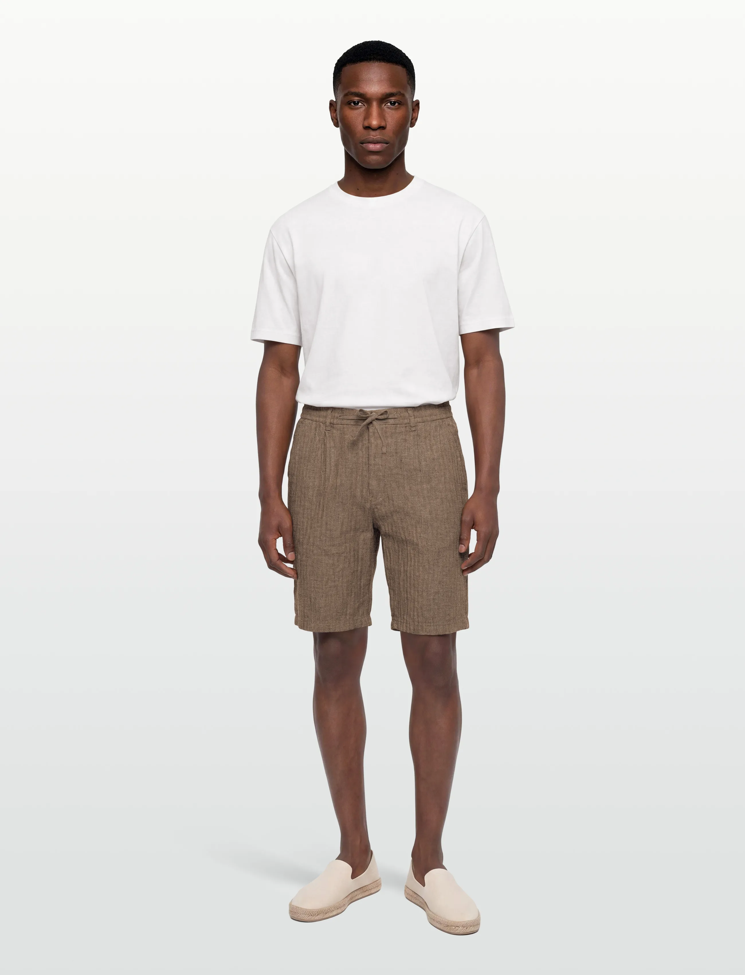 Lindbergh - Linen blend herringbone short - hørshorts - dk stone - 0