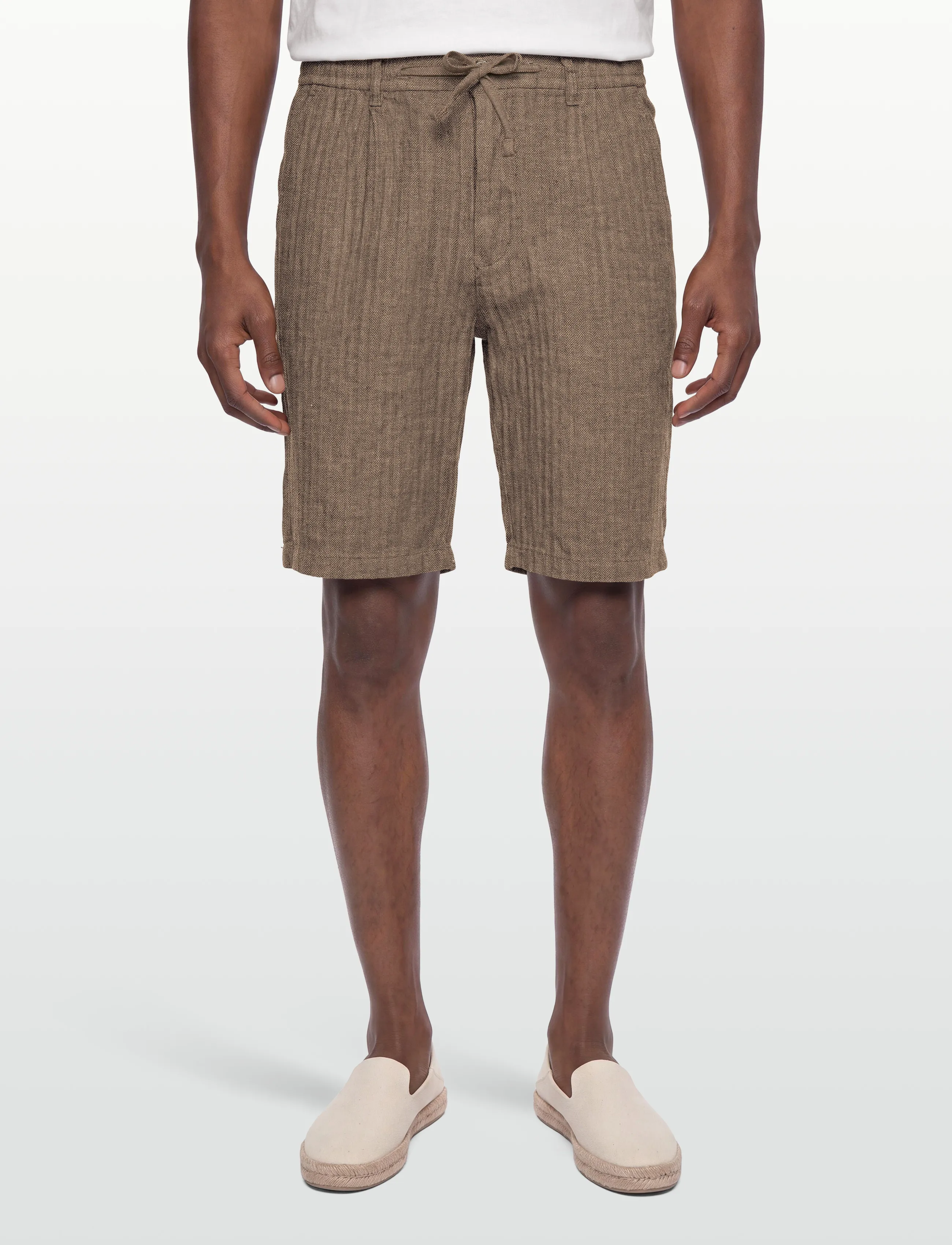 Lindbergh - Linen blend herringbone short - hørshorts - dk stone - 3