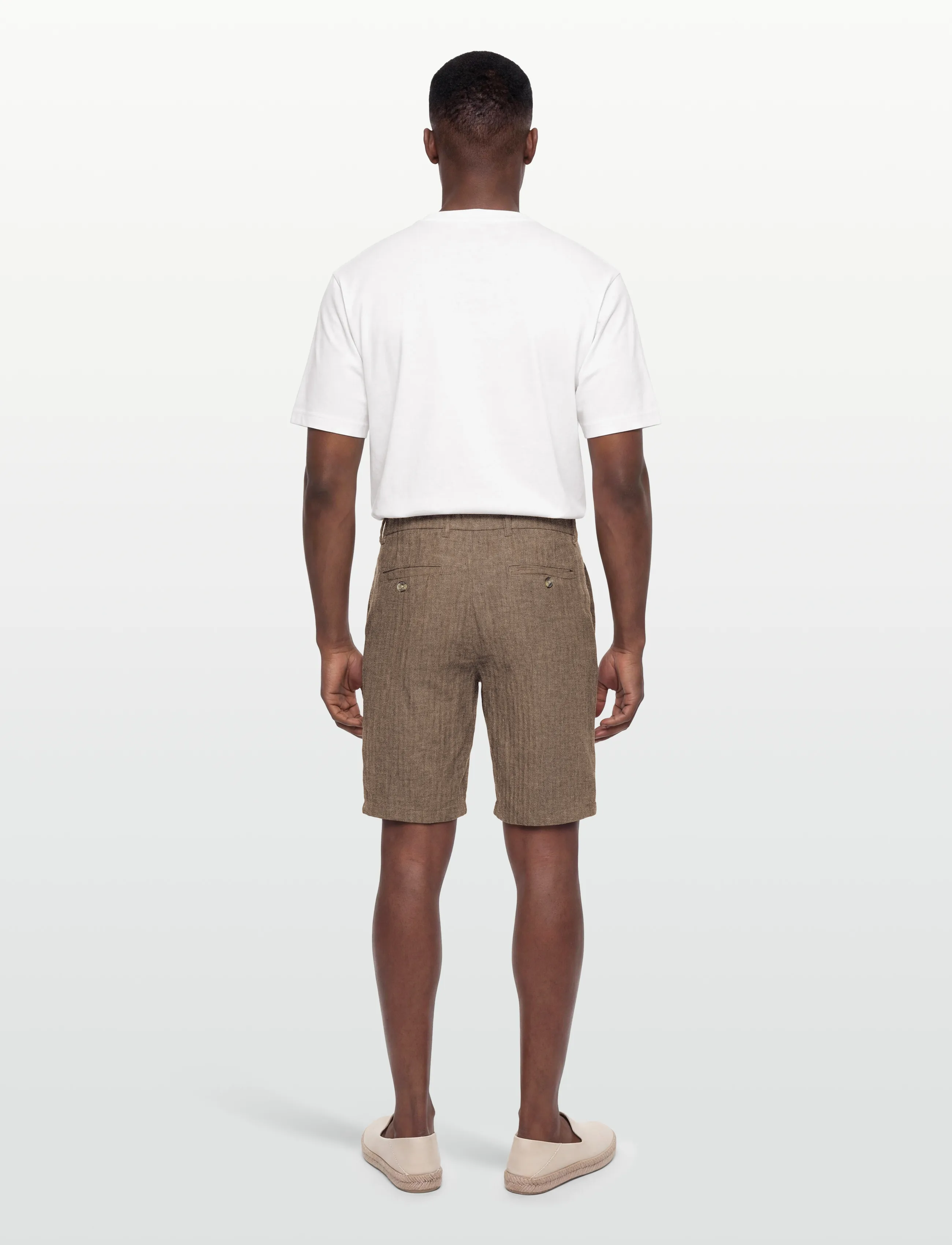 Lindbergh - Linen blend herringbone short - hørshorts - dk stone - 4