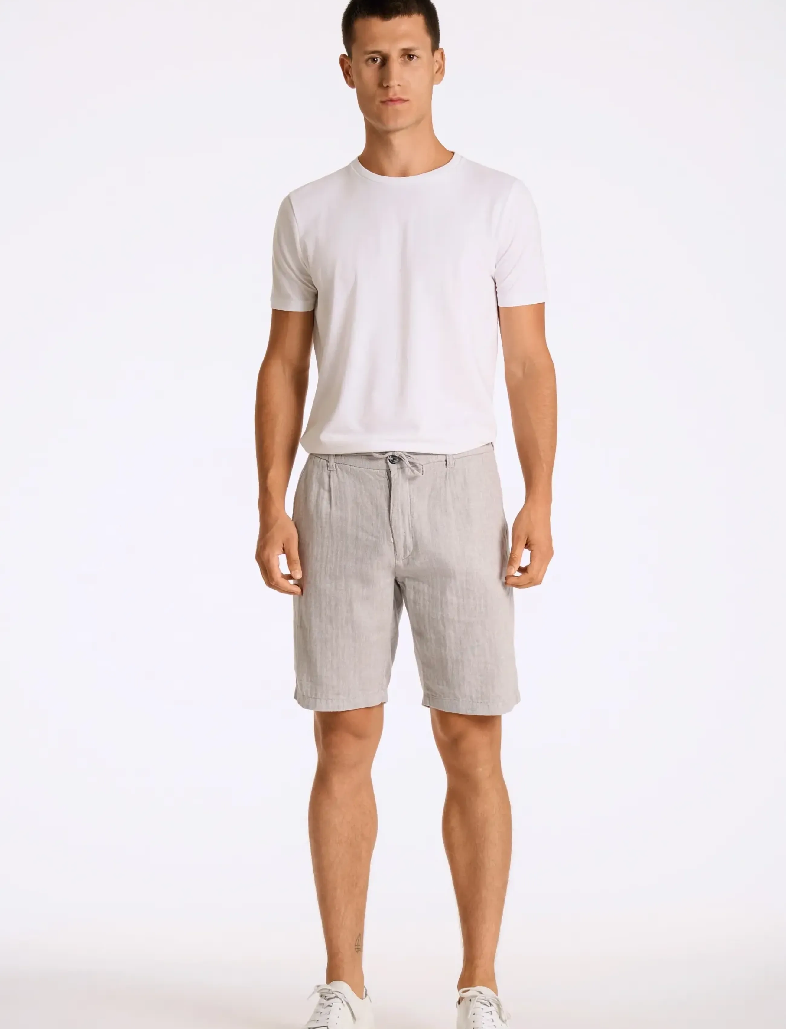 Lindbergh Linen Blend Herringbone Short, XL, Grey, Shorts > Afslappet, Herre