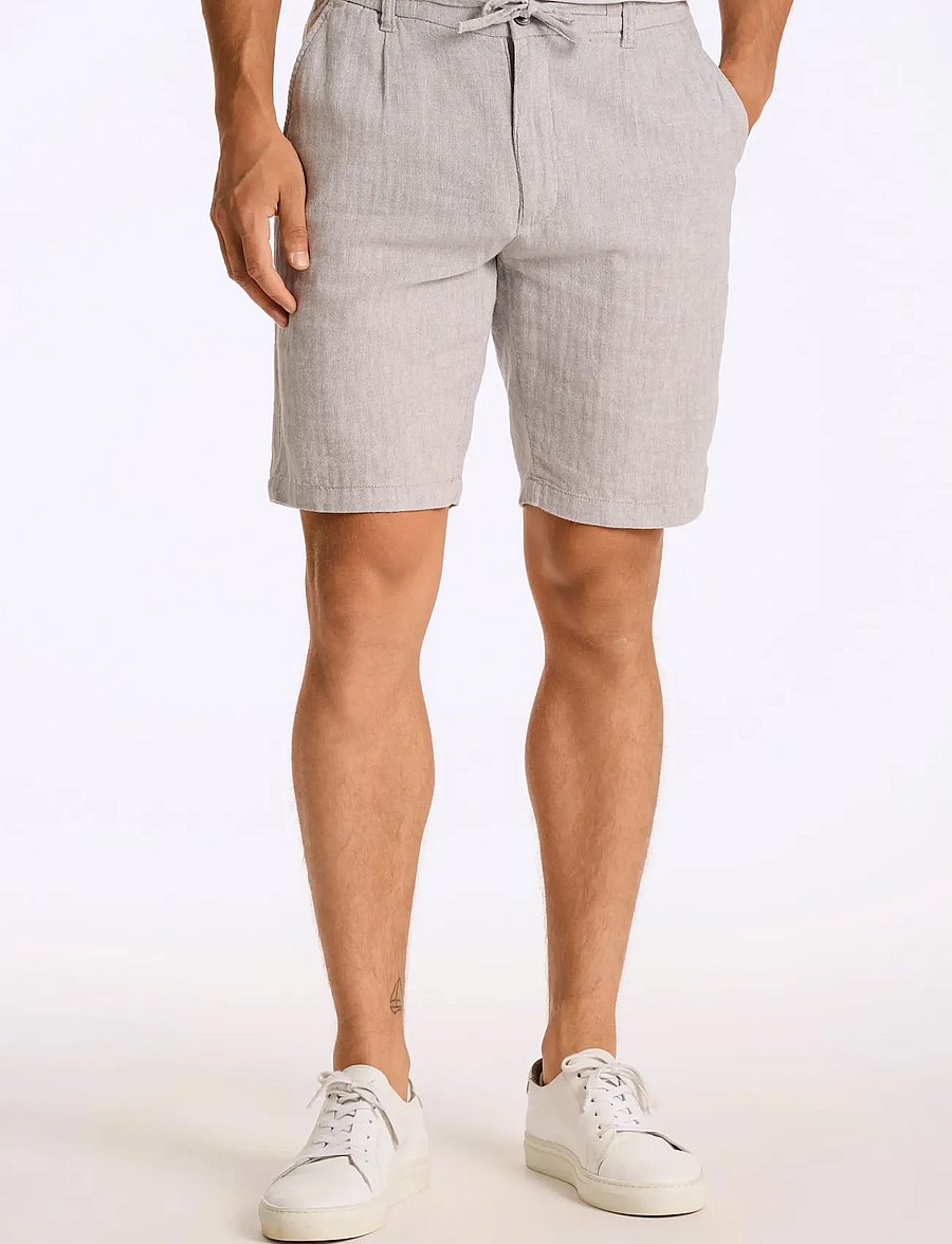 Lindbergh - Linen blend herringbone short - linen shorts - grey - 3