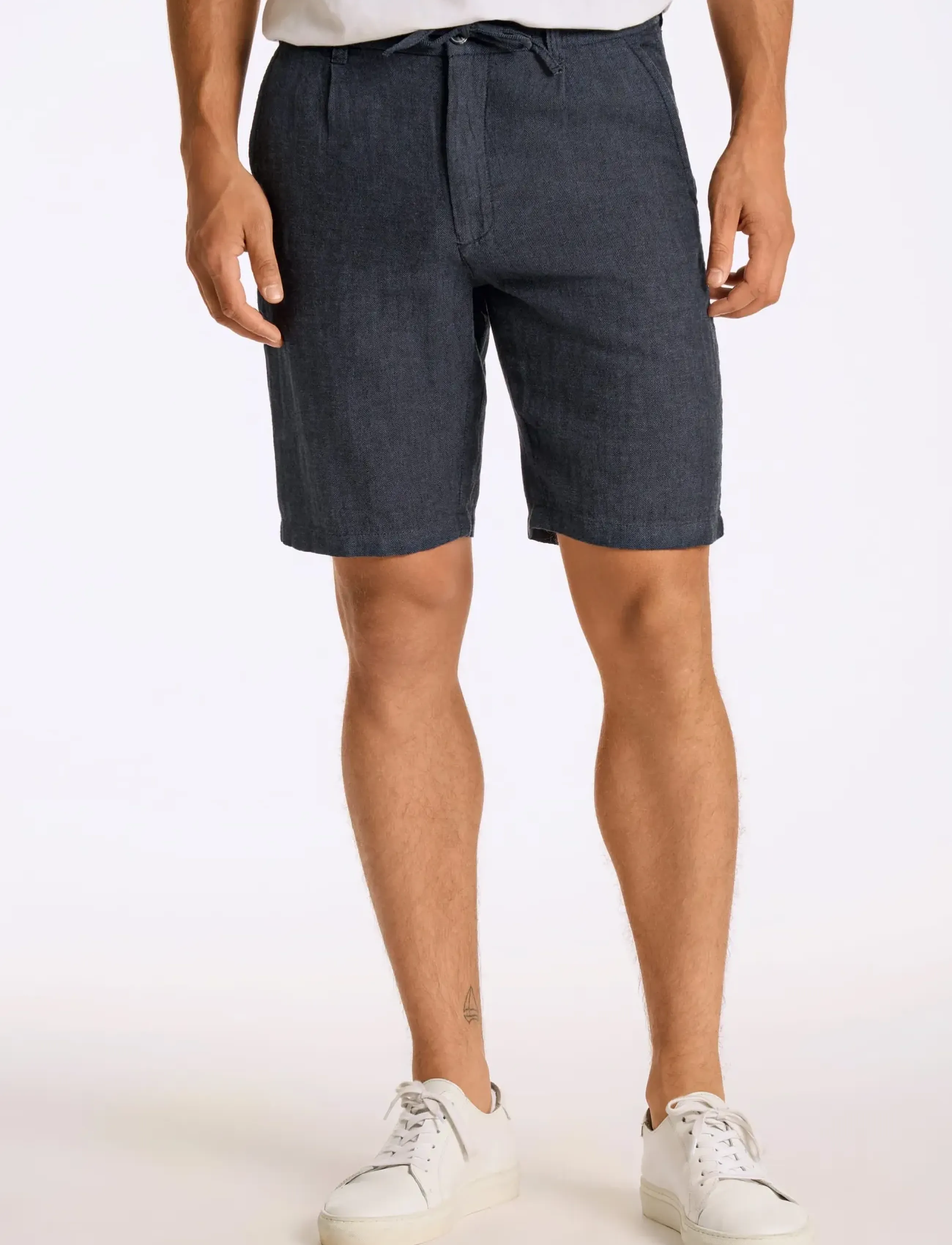 Lindbergh - Linen blend herringbone short - hørshorts - navy - 5