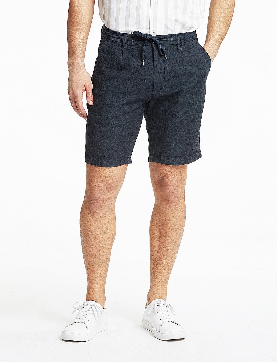 Lindbergh - Linen blend herringbone short - linneshorts - navy - 0