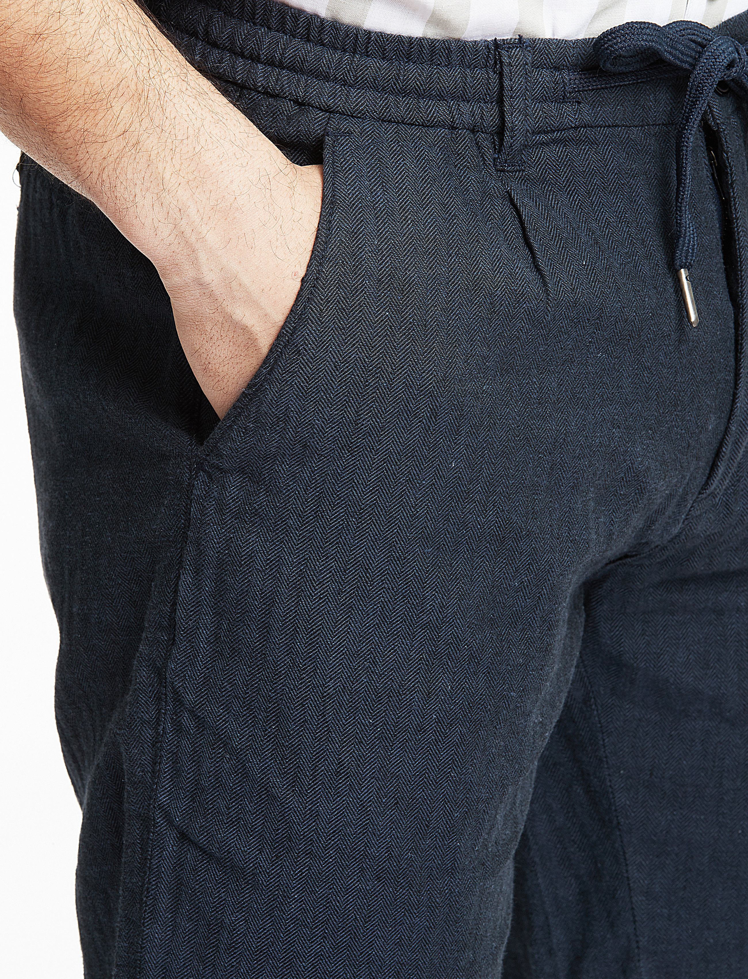 Lindbergh - Linen blend herringbone short - hørshorts - navy - 4