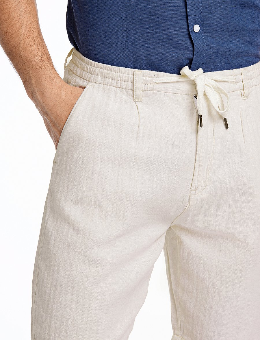 Lindbergh - Linen blend herringbone short - linen shorts - optical white - 3