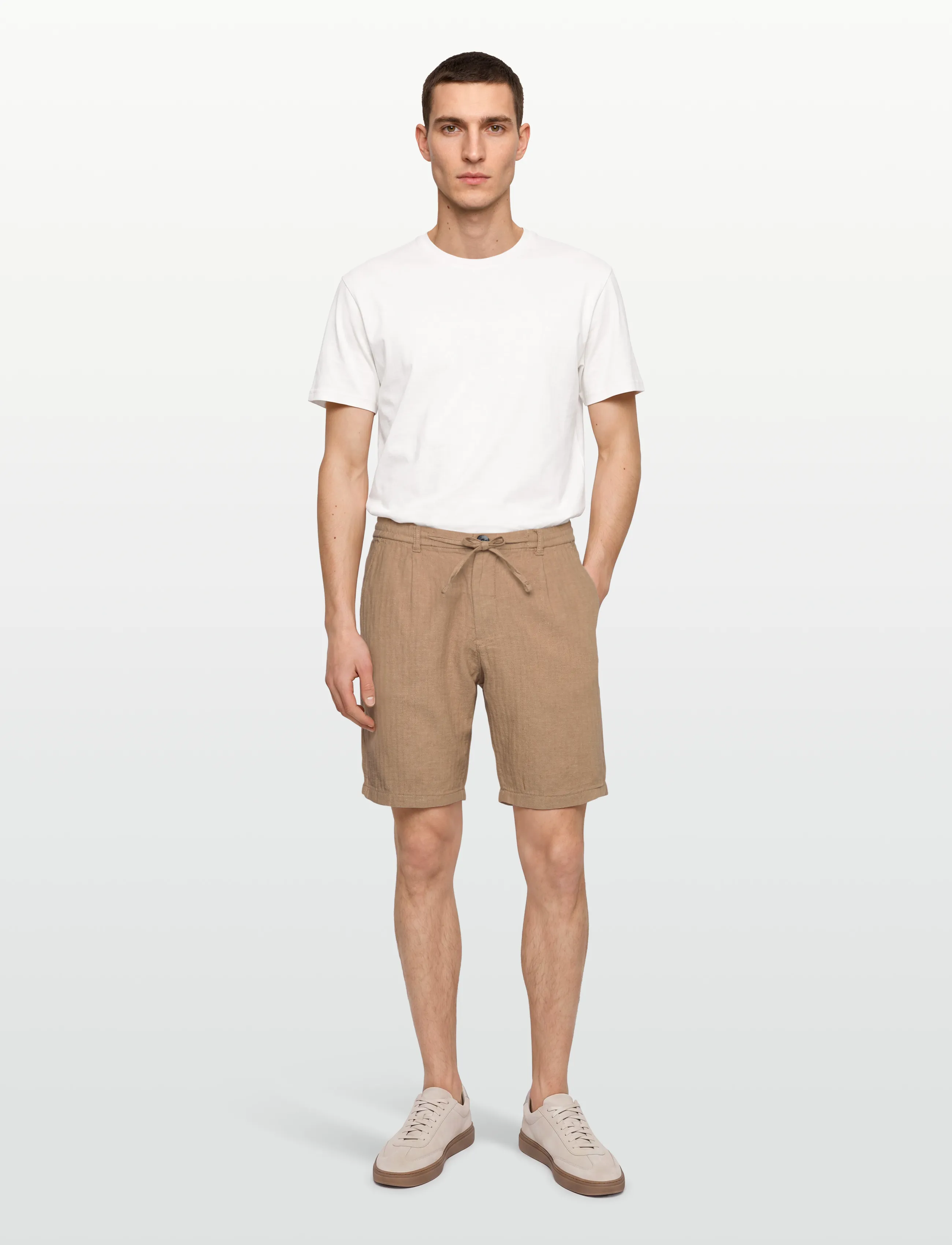 Lindbergh - Linen blend herringbone short - leinen-shorts - sand - 0