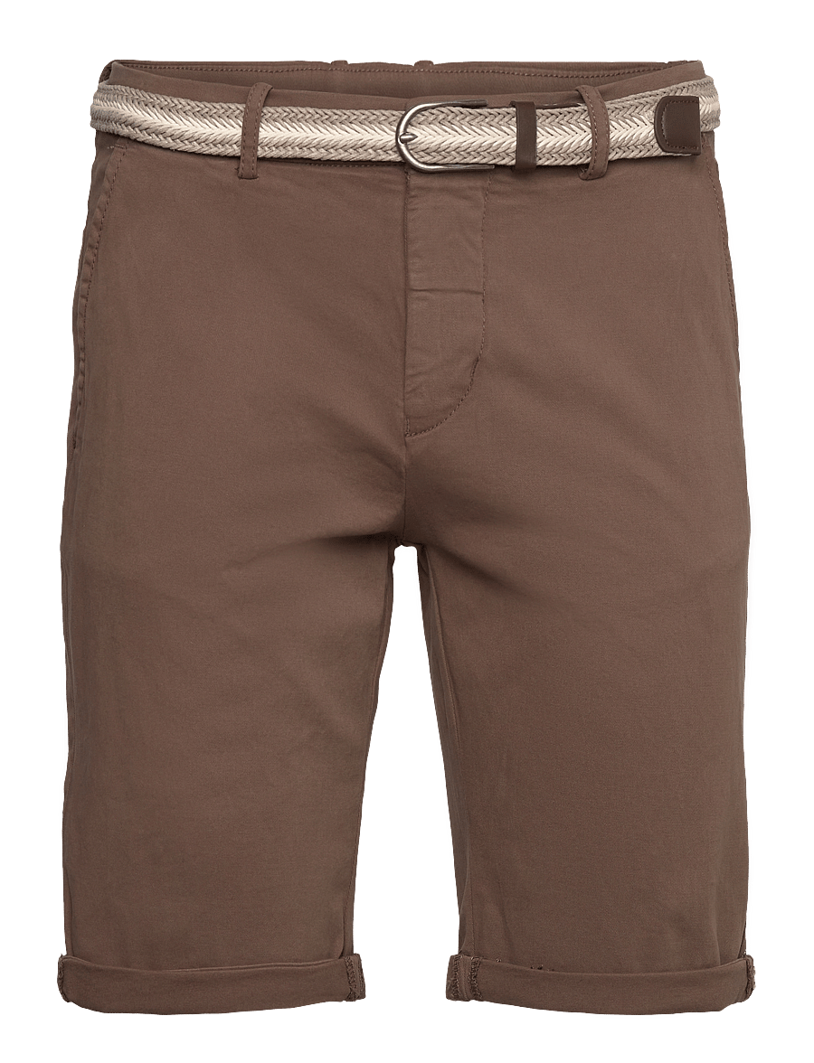 Lindbergh - Superflex chino shorts w. belt - chinos shorts - brown - 0