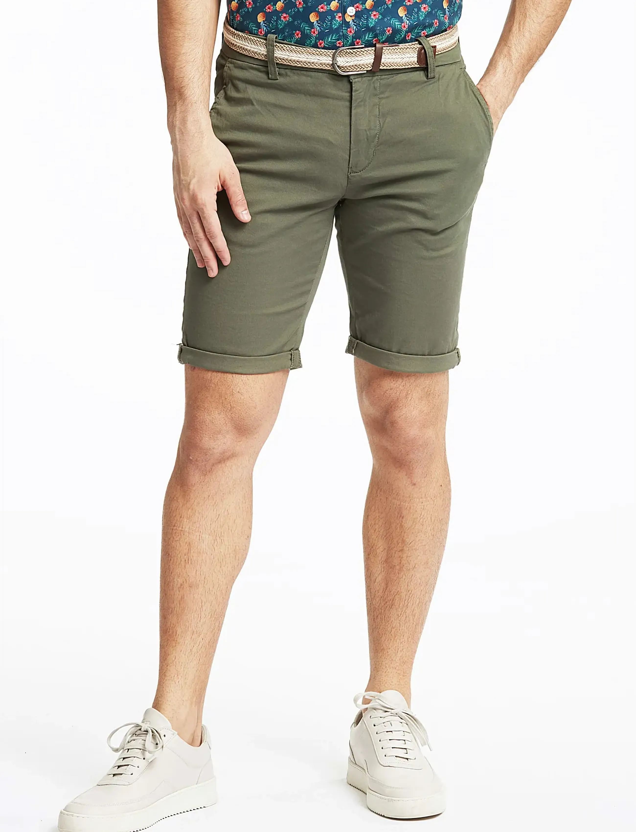 Lindbergh - Superflex chino shorts w?. belt - chinos shorts - dk army - 3