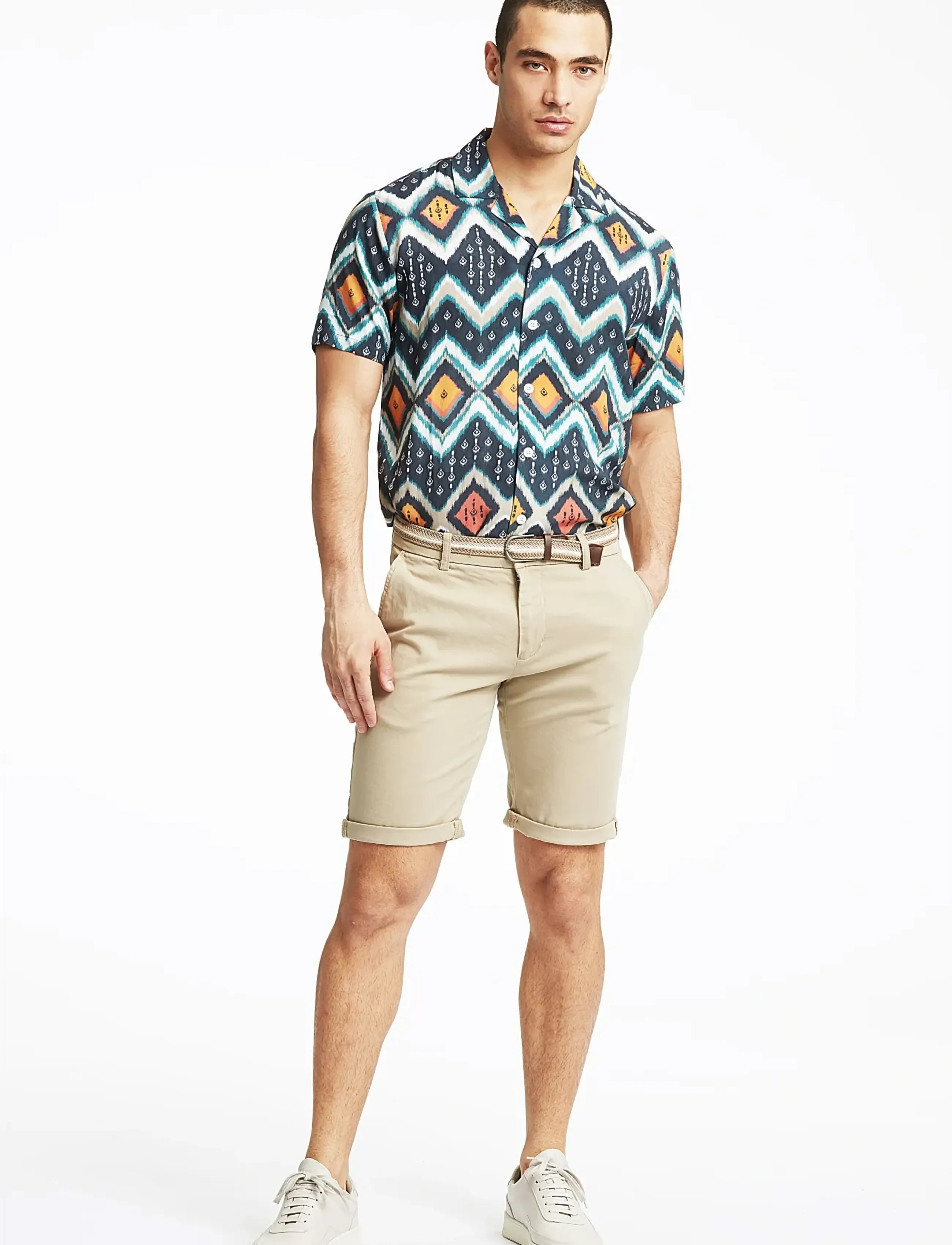 Lindbergh Superflex Chino Shorts W?. Belt, 3XL, Beige, Shorts > Chinoshorts, Herre