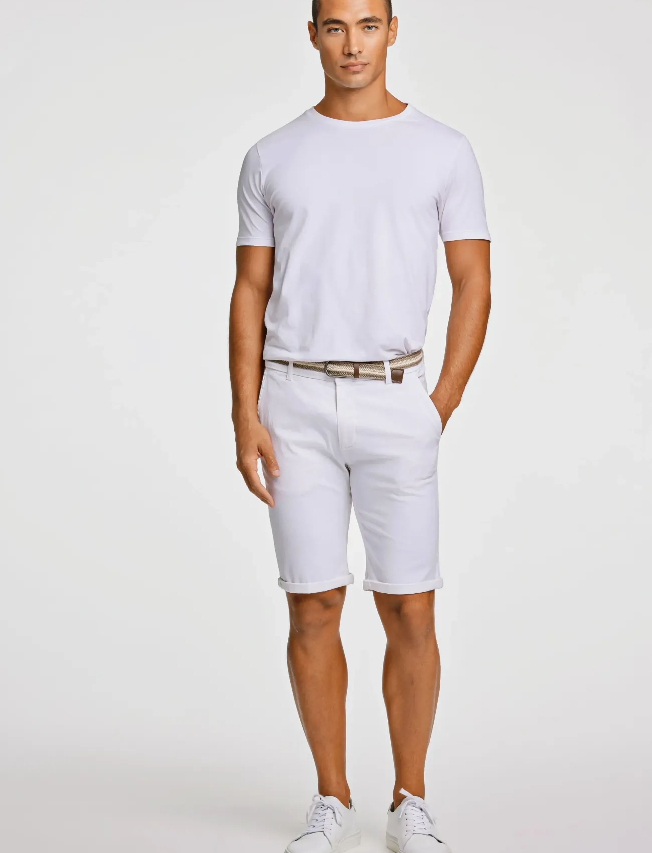 Lindbergh Superflex Chino Shorts W?. Belt, XL, Shorts, Weiß - Chinos Männerswear