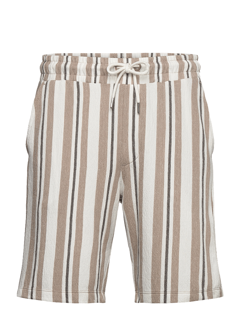 Lindbergh - Striped terry shorts with elastic w - casual shorts - stone - 1