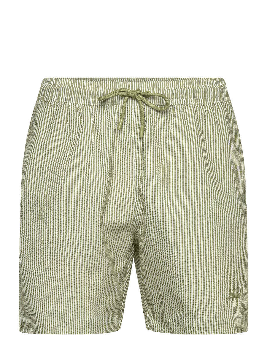 Lindbergh - Striped seersucker swim shorts - ujumispüksid - green - 1