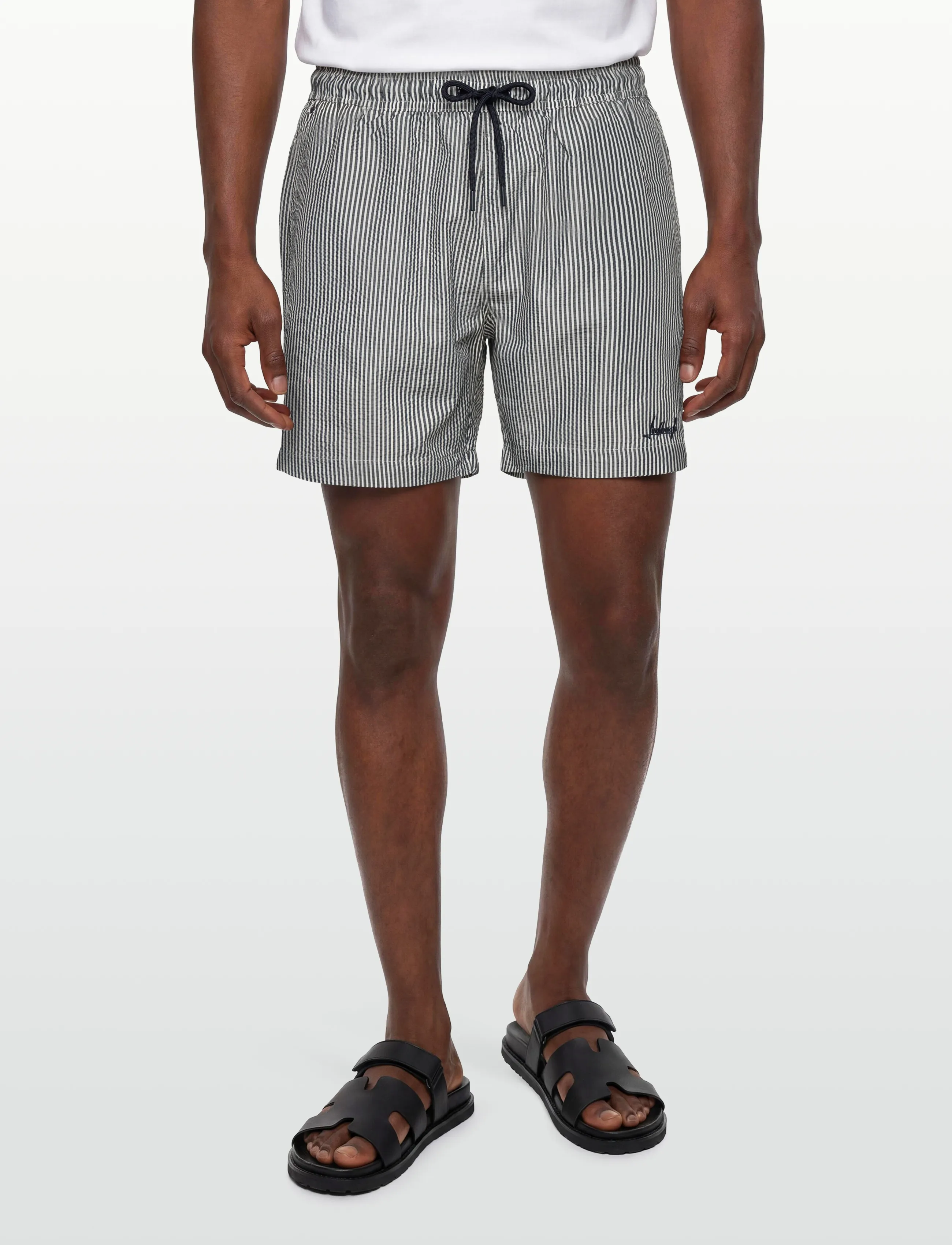 Lindbergh - Striped seersucker swim shorts - badeshorts - navy stripe - 3