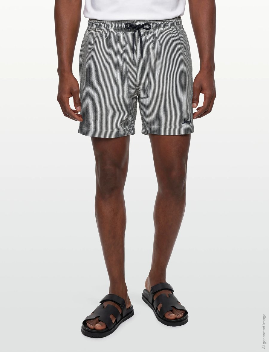 Lindbergh - Striped seersucker swim shorts - ujumispüksid - navy stripe - 3