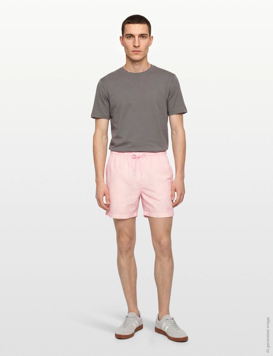 Lindbergh - Striped seersucker swim shorts - ujumispüksid - pink stripe - 0