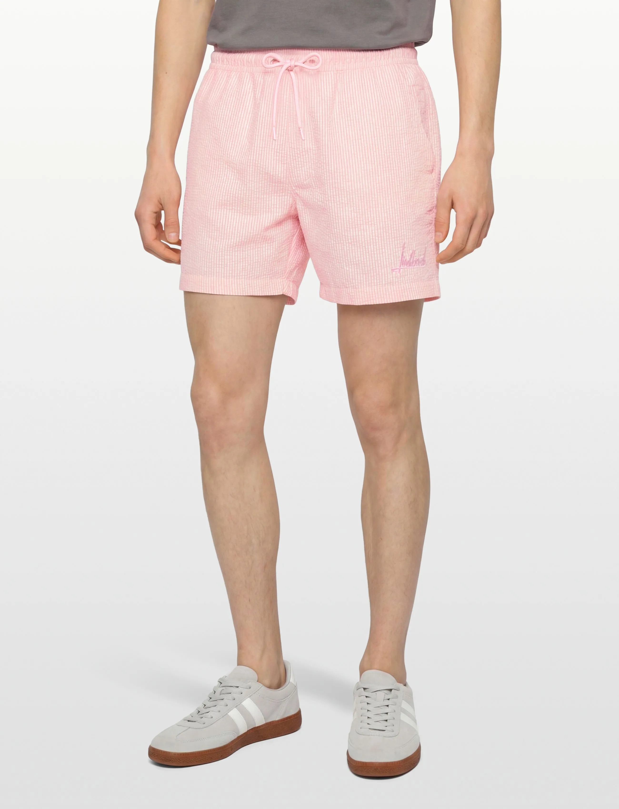 Lindbergh - Striped seersucker swim shorts - badeshorts - pink stripe - 3