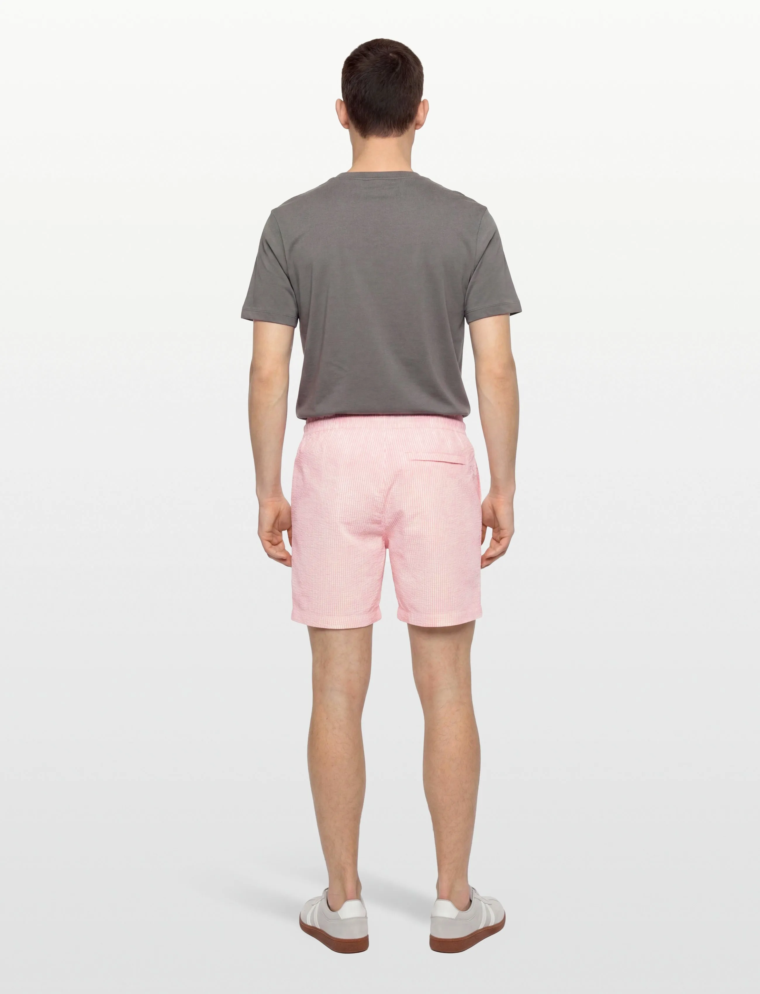 Lindbergh - Striped seersucker swim shorts - badeshorts - pink stripe - 4
