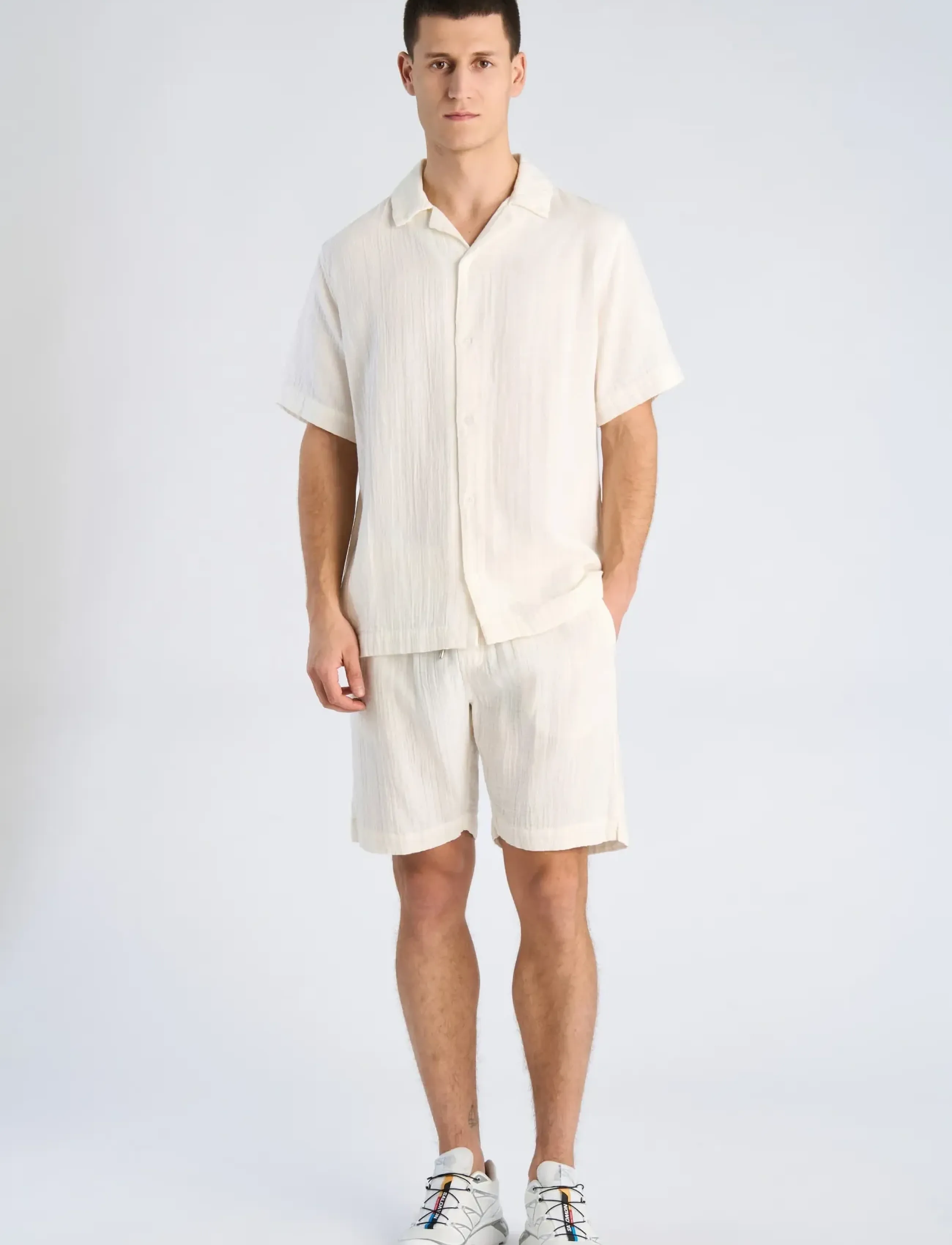 Lindbergh Cotton Muslin Shorts, Mænd, Snøre Muslin Shorts, Cream, Str: M