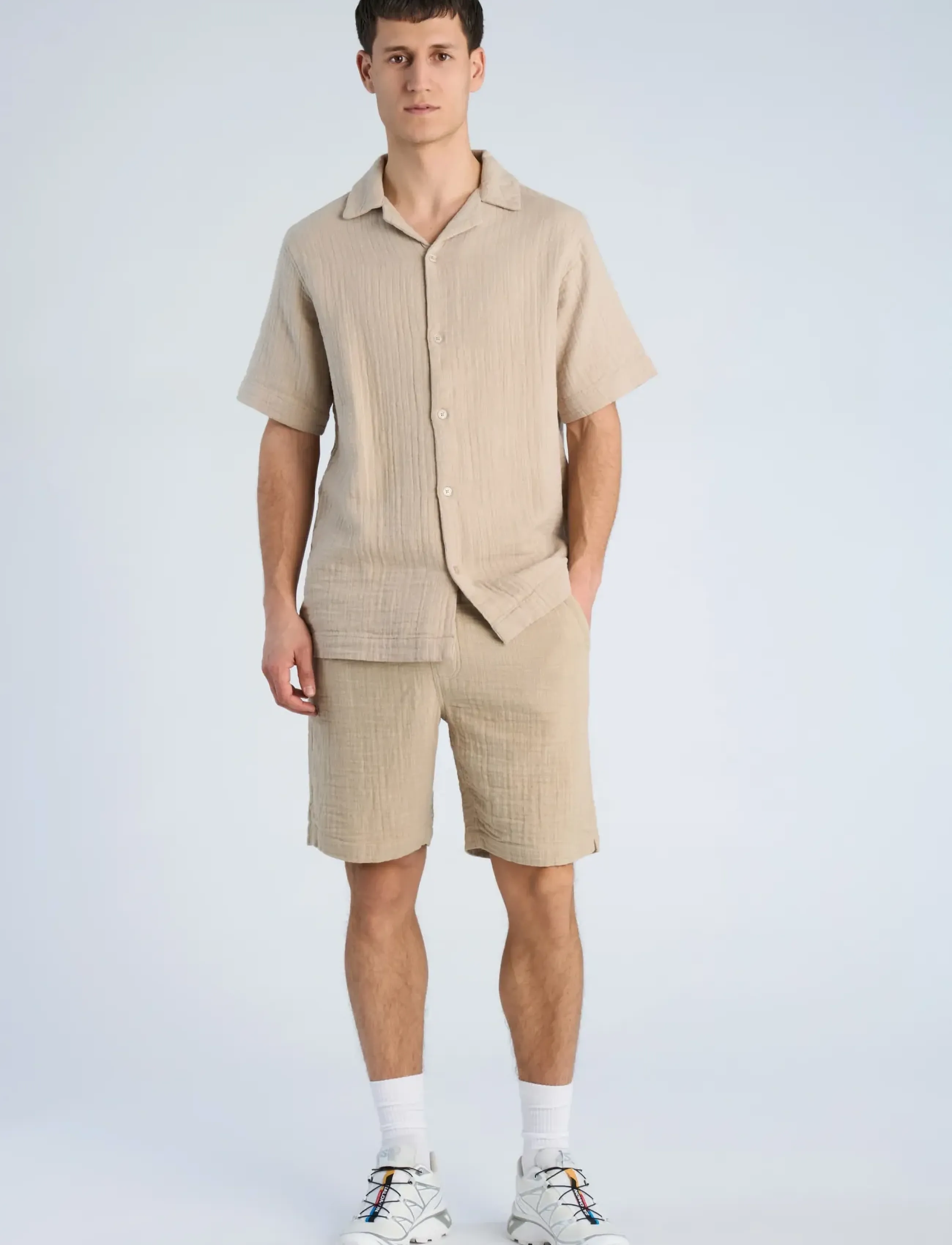 Lindbergh Cotton Muslin Shorts, Mænd, Snøre Muslin Shorts, Beige, Str: S