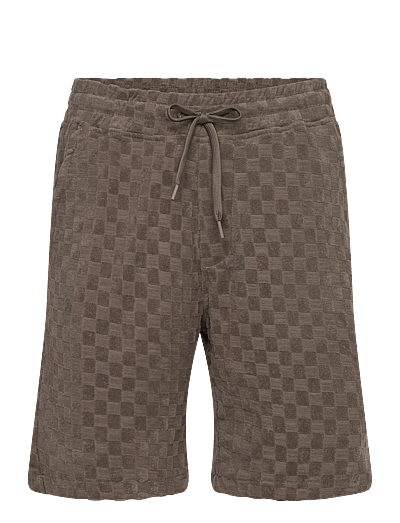 Lindbergh Jacquard checkered towel shorts - Vabaaja lühikesed püksid - DK STONE / brown