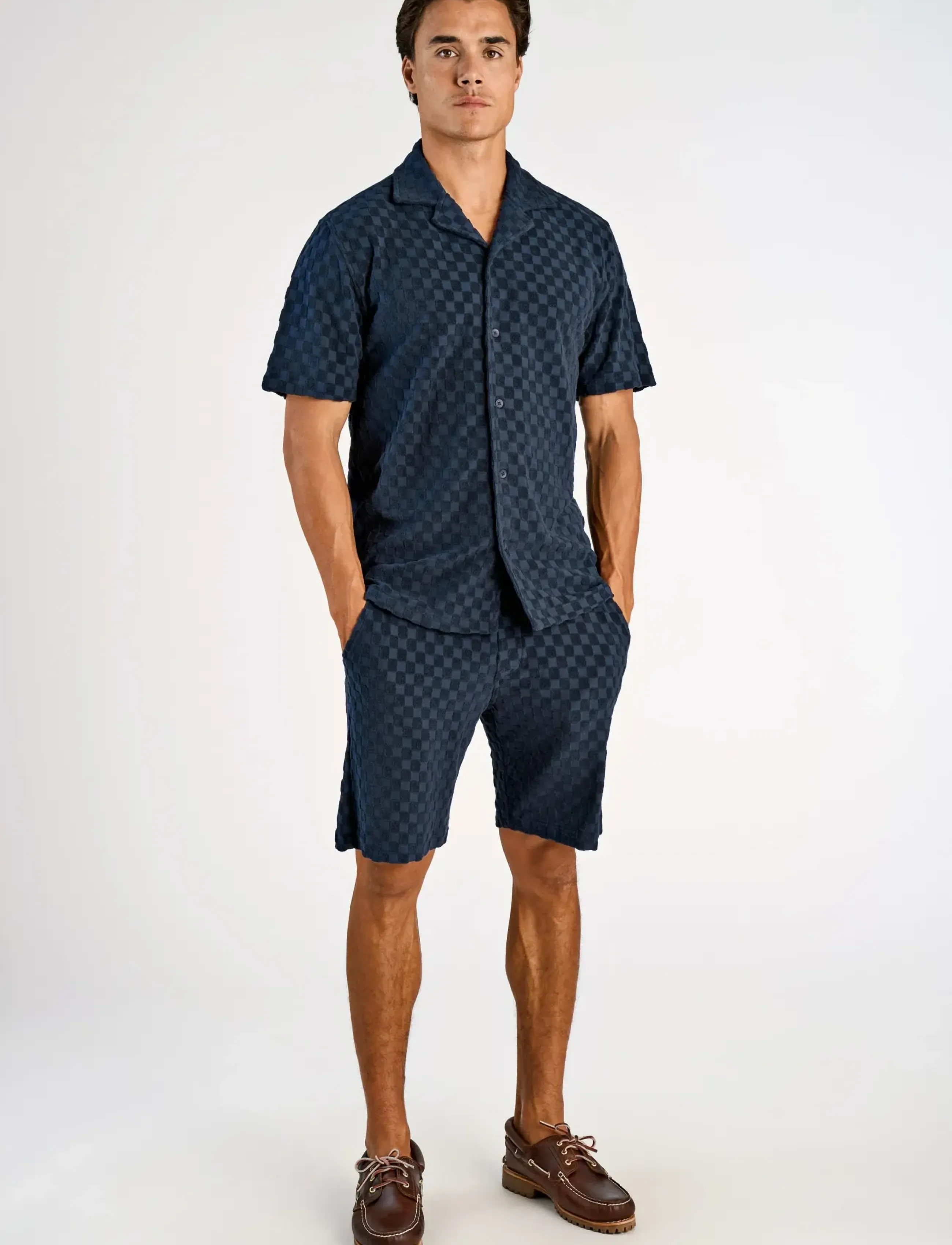 Lindbergh Jacquard checkered towel shorts - Kollektionen - NAVY / navy