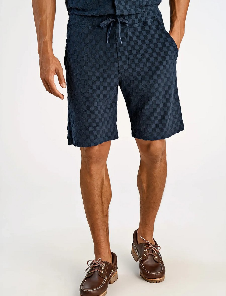 Lindbergh - Jacquard checkered towel shorts - sweatshorts - navy - 3