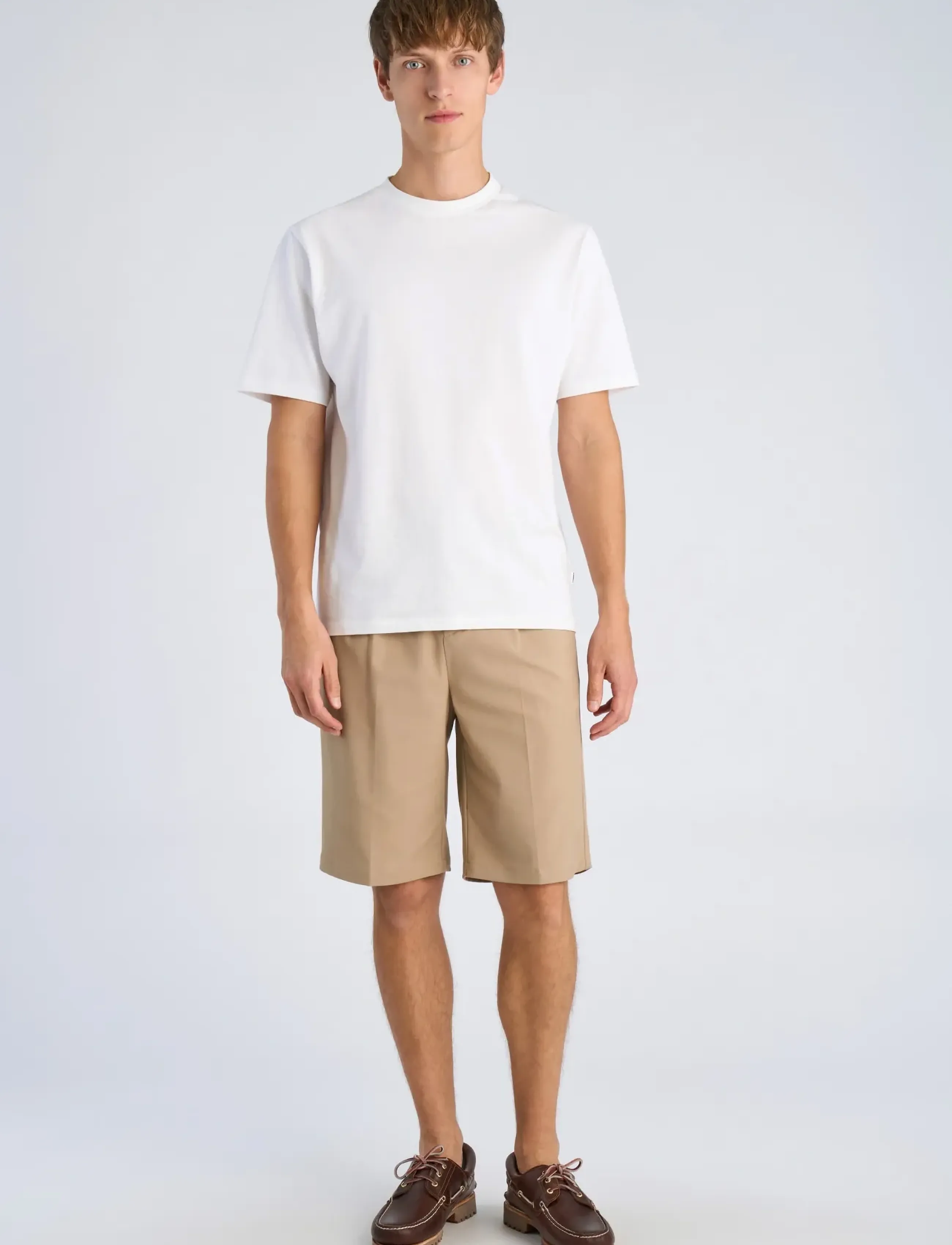 Lindbergh Stretch Twill Elasticated Shorts, Mænd, Plisserede Elastikshorts, Beige, Str: M