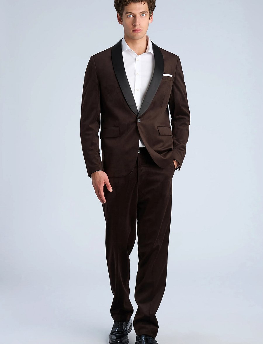 Lindbergh - Velvet tuxedo suit - smokingud - brown - 0
